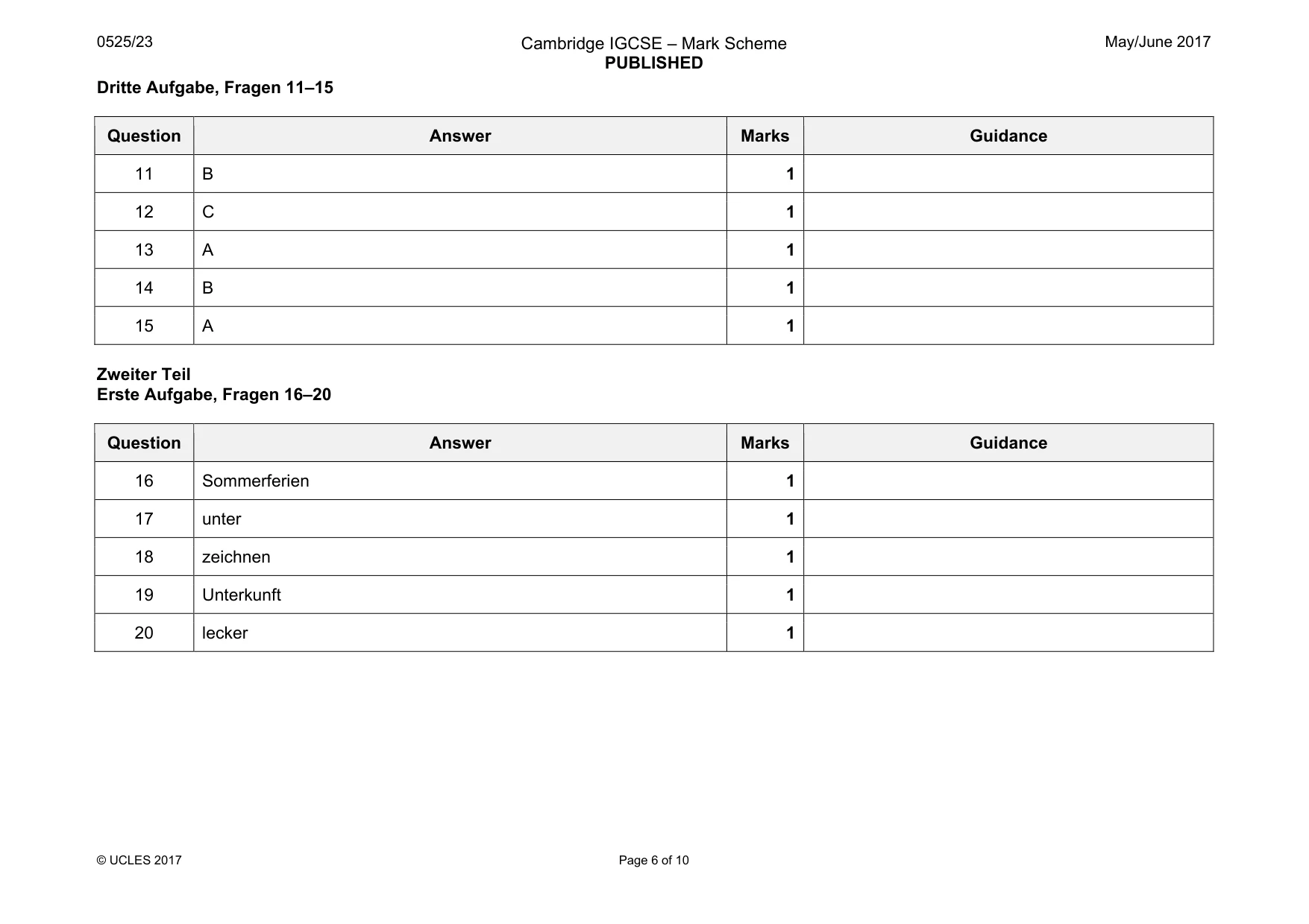 Mark scheme, page 6 of 10