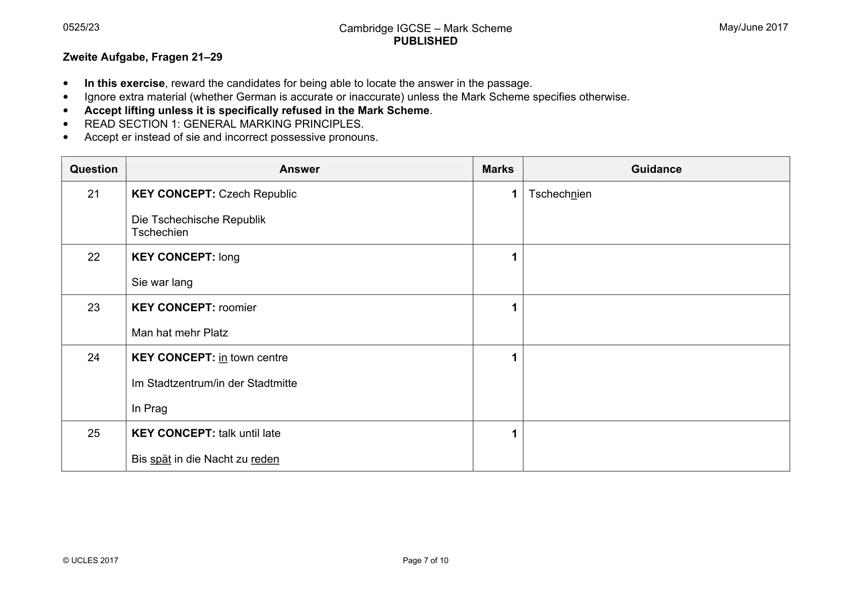 Mark scheme, page 7 of 10