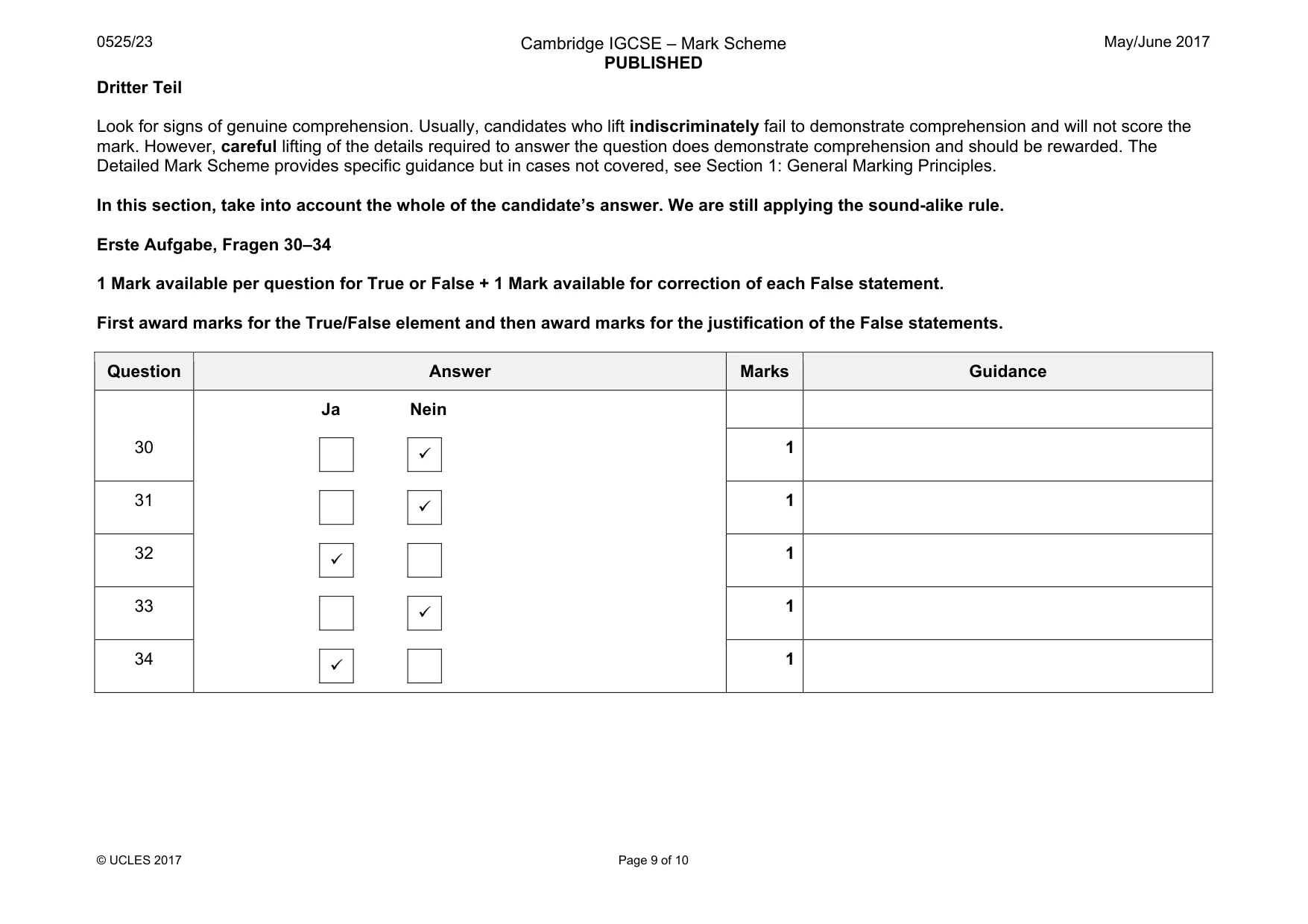 Mark scheme, page 9 of 10