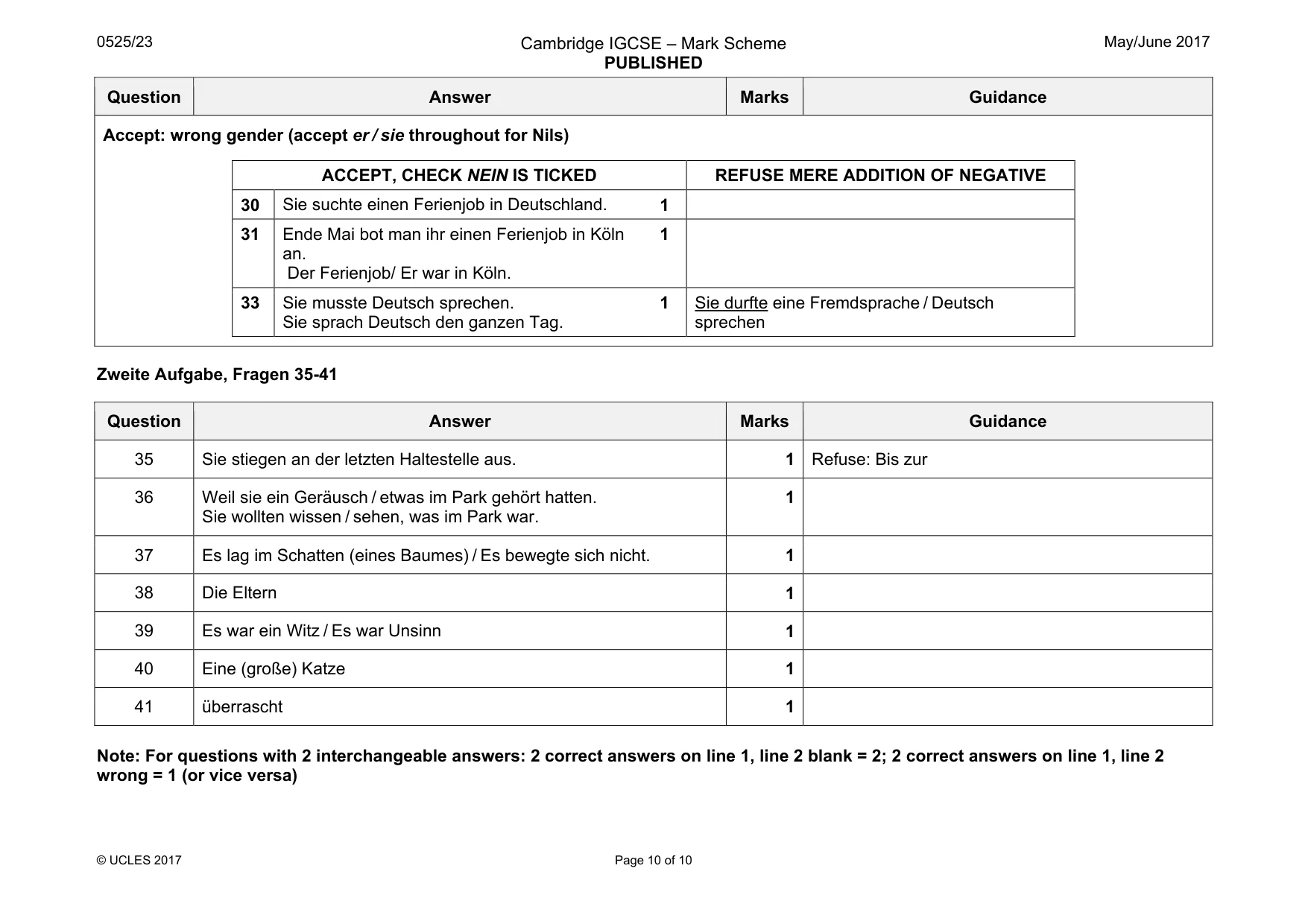 Mark scheme, page 10 of 10
