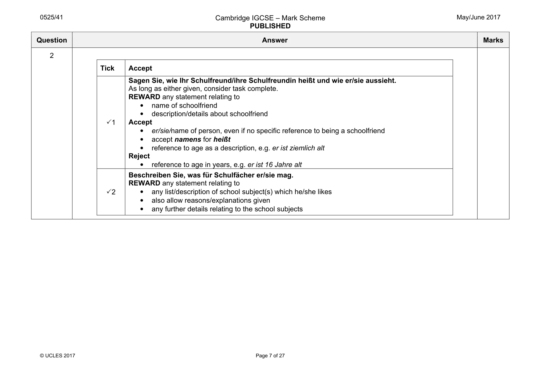 Mark scheme, page 7 of 27