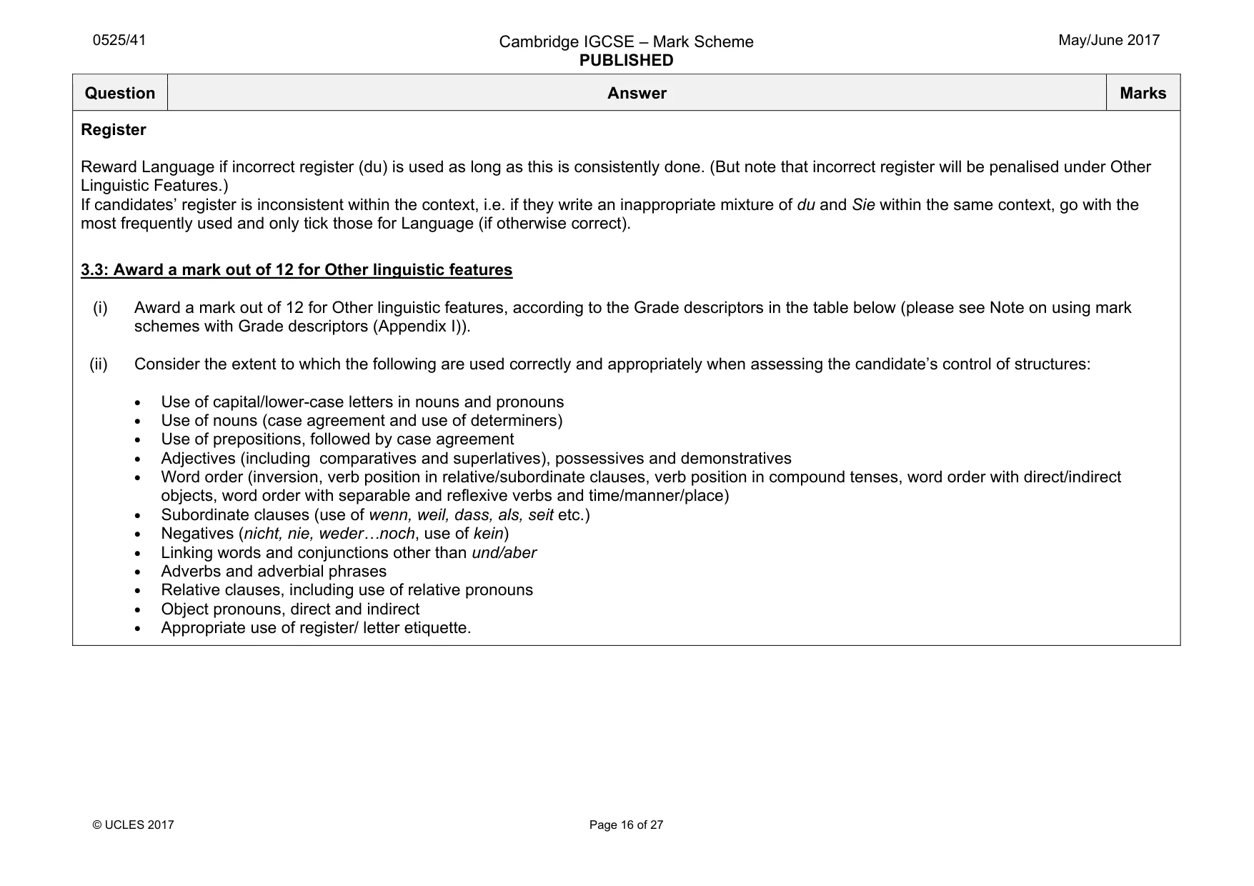 Mark scheme, page 16 of 27