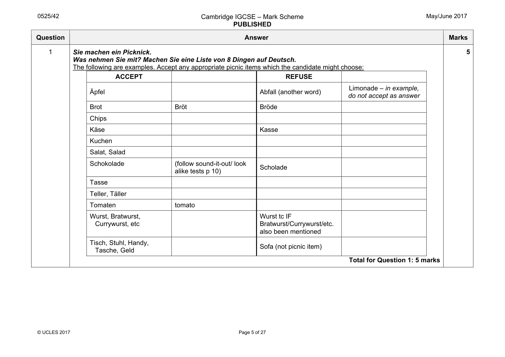 Mark scheme, page 5 of 27