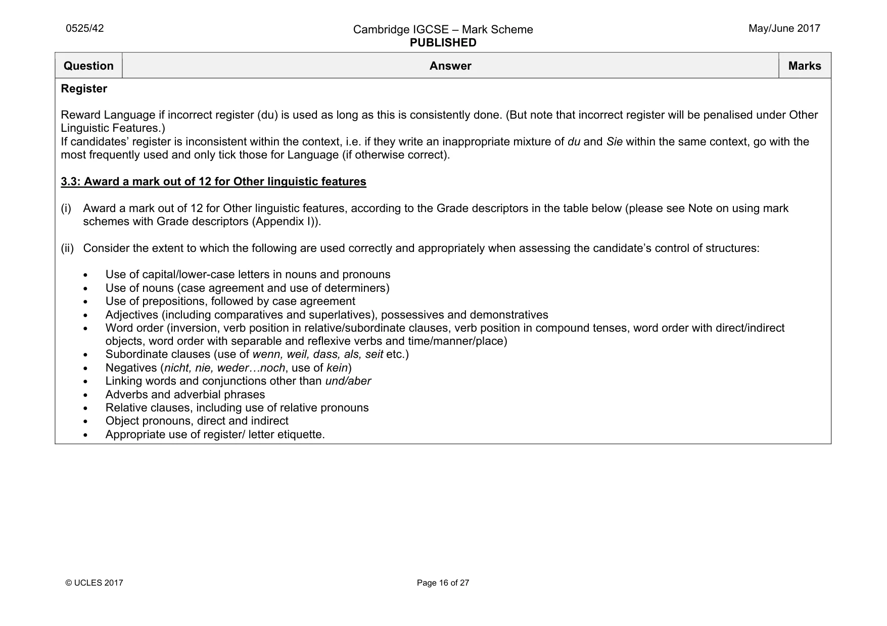 Mark scheme, page 16 of 27