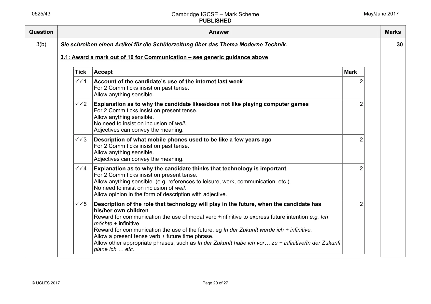 Mark scheme, page 20 of 27