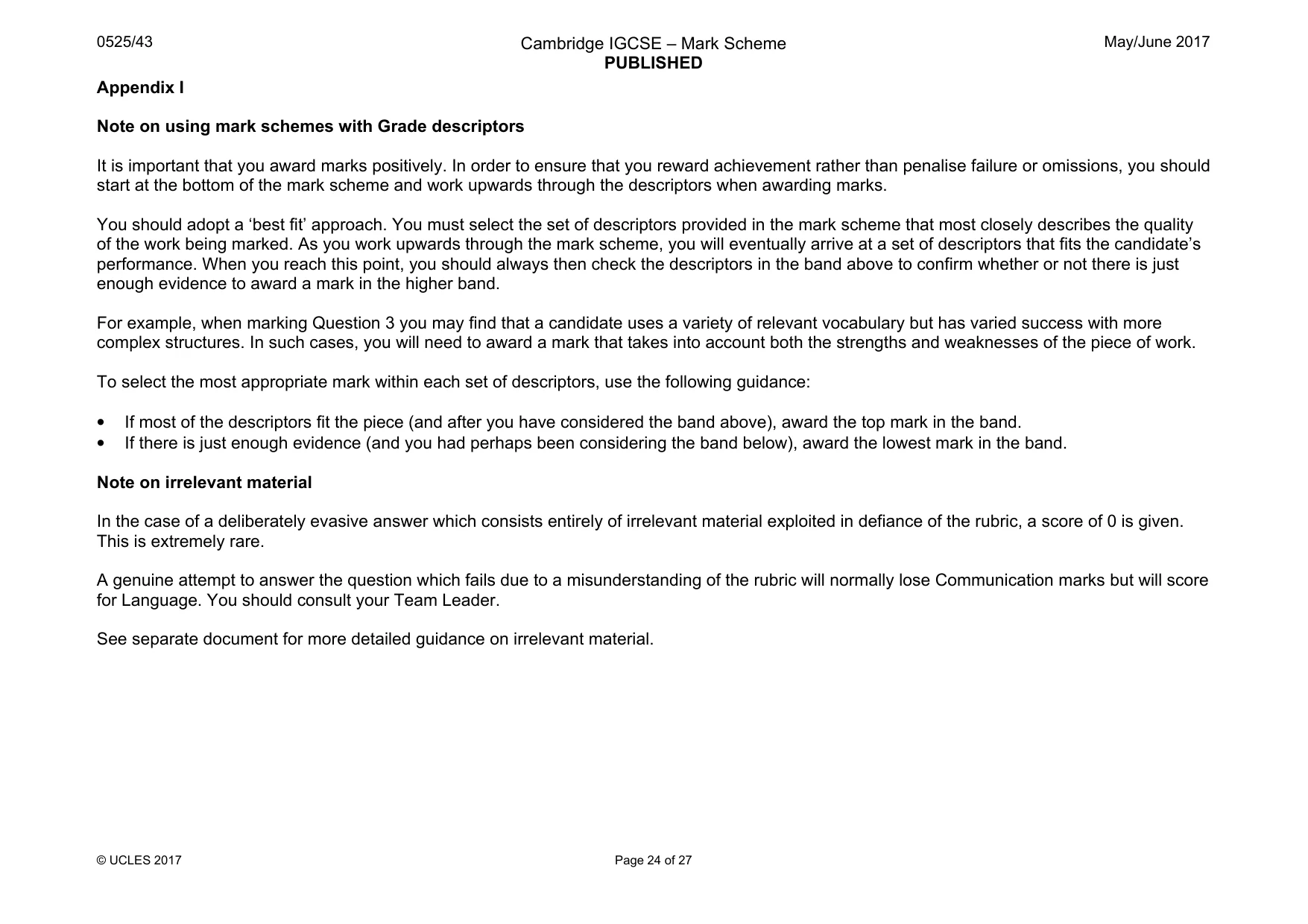 Mark scheme, page 24 of 27