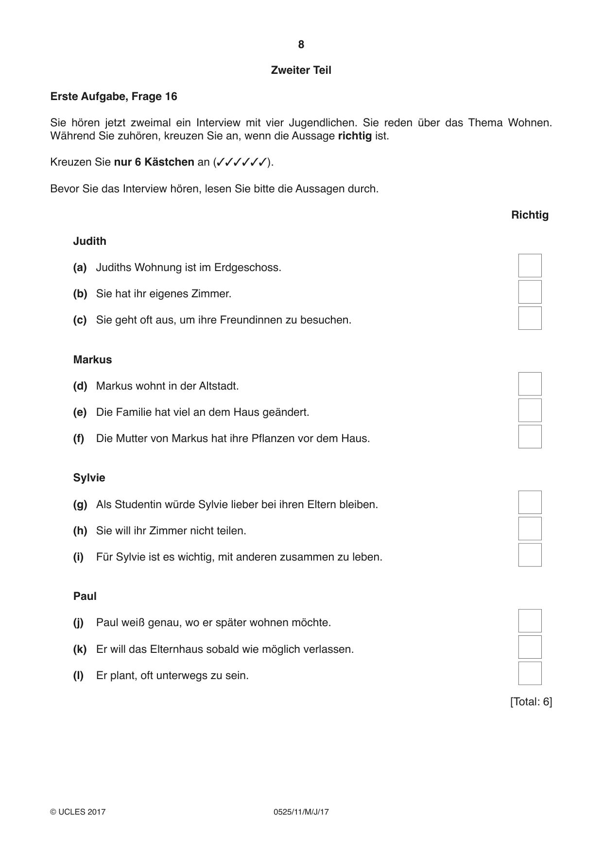 Cambridge IGCSE German - Foreign Language 0525 2017 May/June Paper 1 · Variant 1 question paper, page 8 of 16
