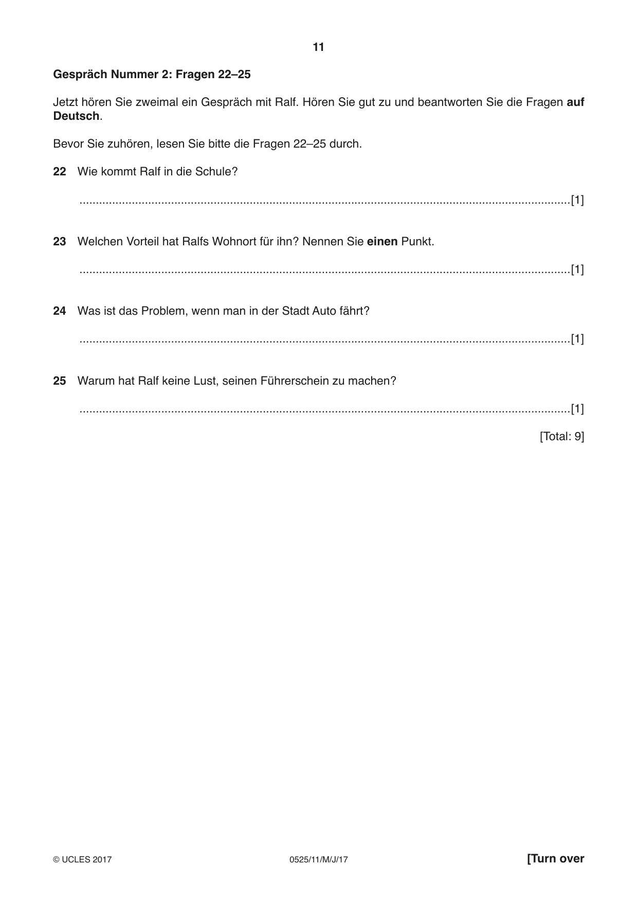 Cambridge IGCSE German - Foreign Language 0525 2017 May/June Paper 1 · Variant 1 question paper, page 11 of 16