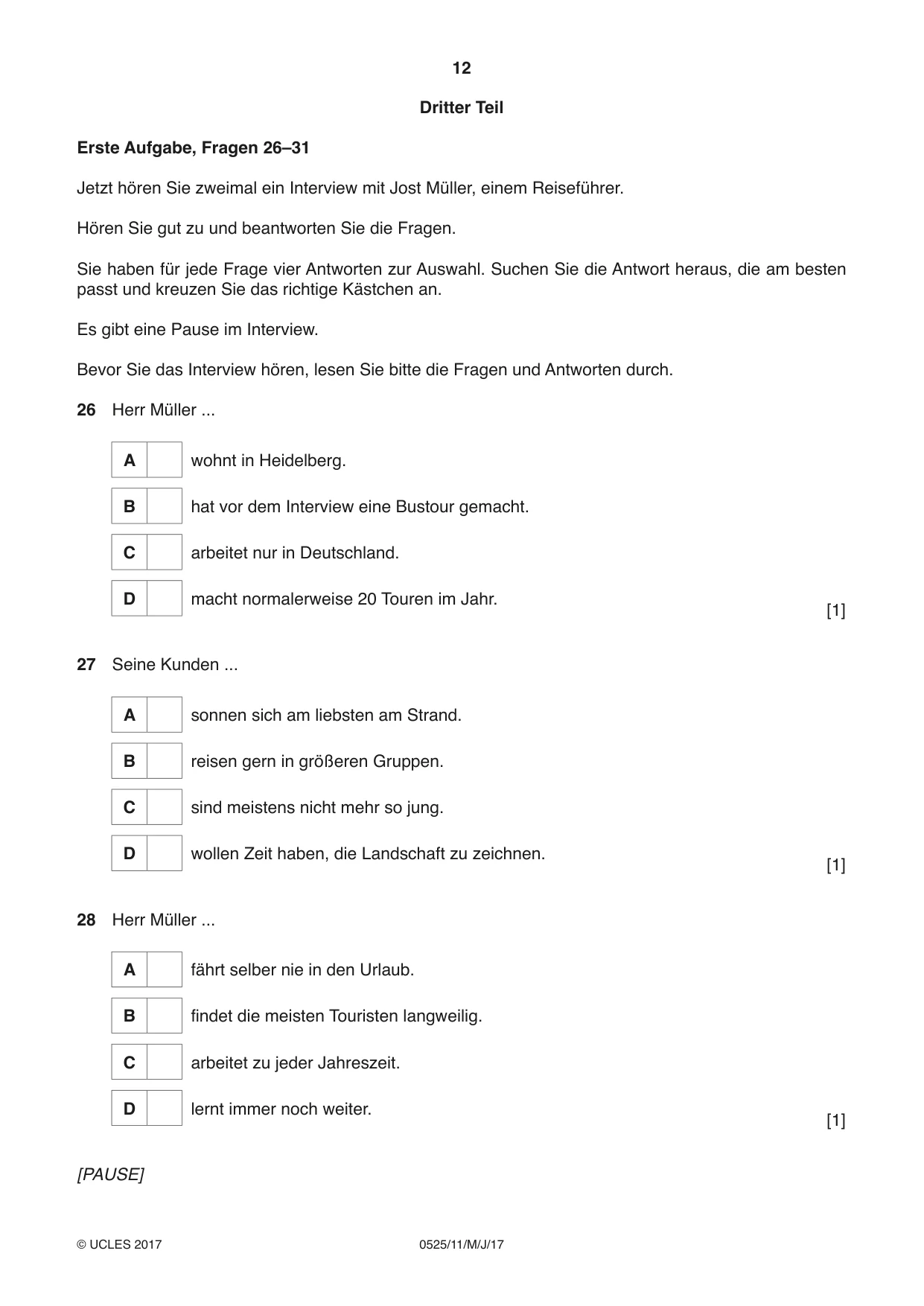 Cambridge IGCSE German - Foreign Language 0525 2017 May/June Paper 1 · Variant 1 question paper, page 12 of 16