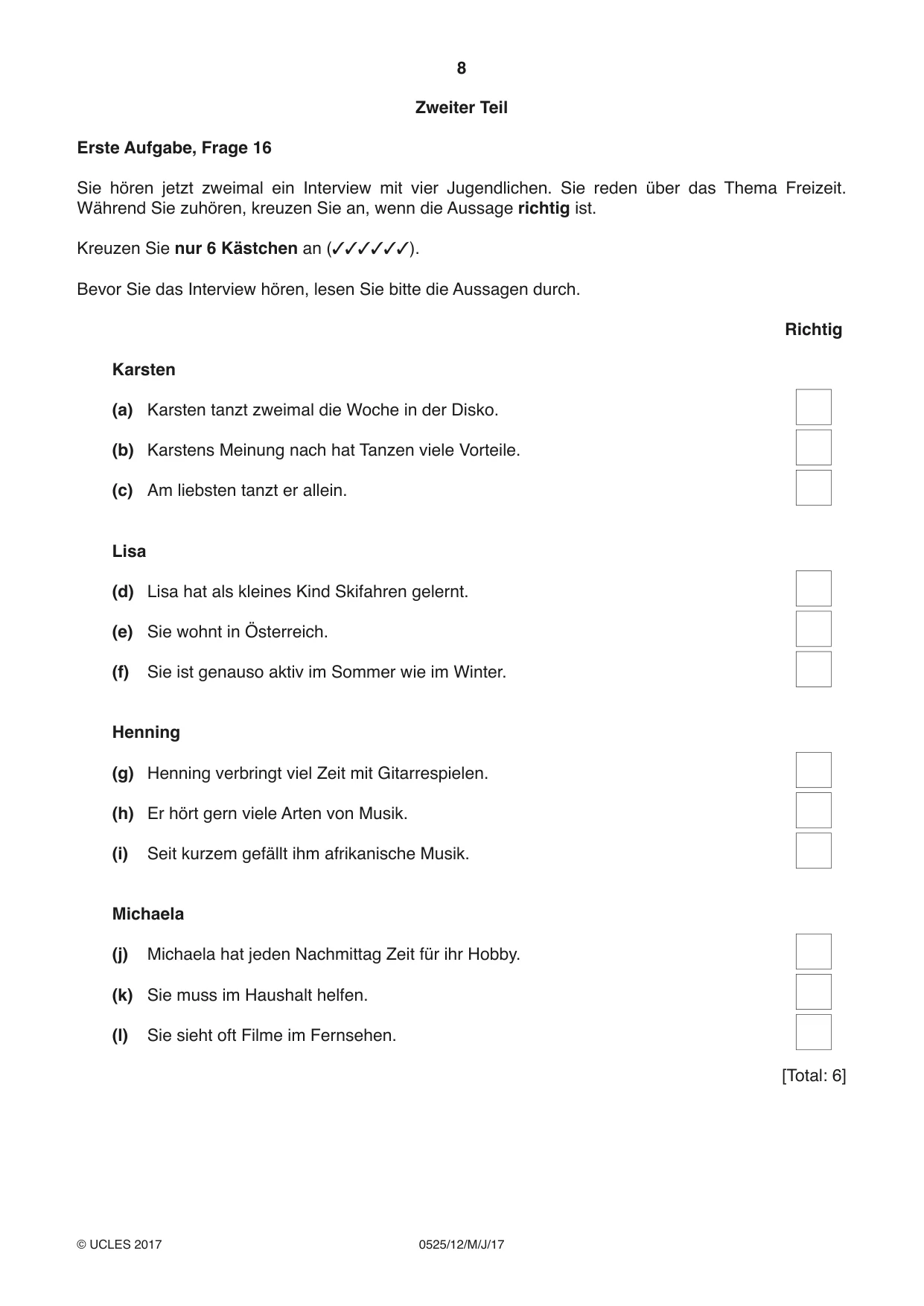 Cambridge IGCSE German - Foreign Language 0525 2017 May/June Paper 1 · Variant 2 question paper, page 8 of 16