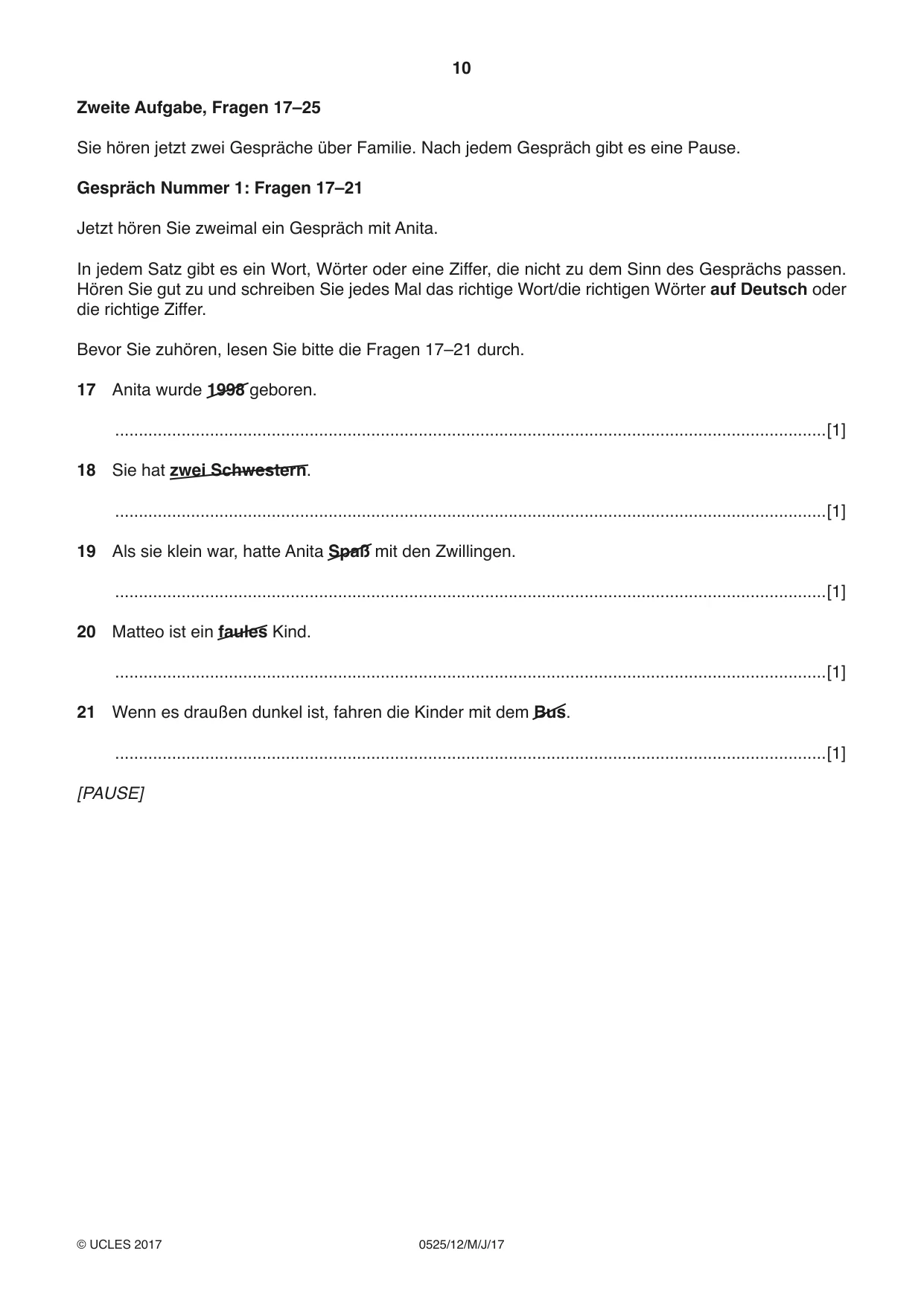 Cambridge IGCSE German - Foreign Language 0525 2017 May/June Paper 1 · Variant 2 question paper, page 10 of 16