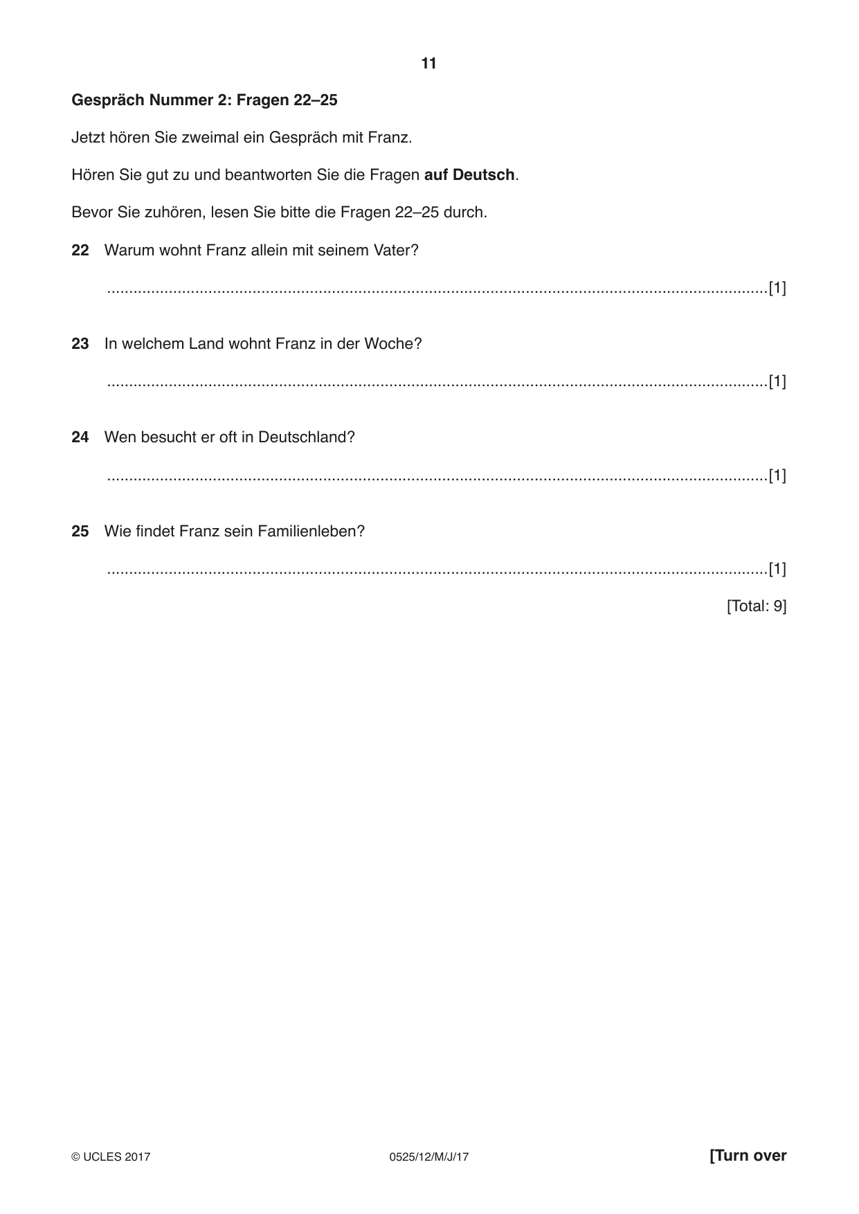 Cambridge IGCSE German - Foreign Language 0525 2017 May/June Paper 1 · Variant 2 question paper, page 11 of 16