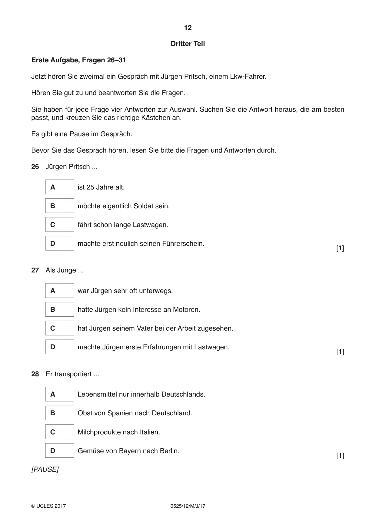 Cambridge IGCSE German - Foreign Language 0525 2017 May/June Paper 1 · Variant 2 question paper, page 12 of 16