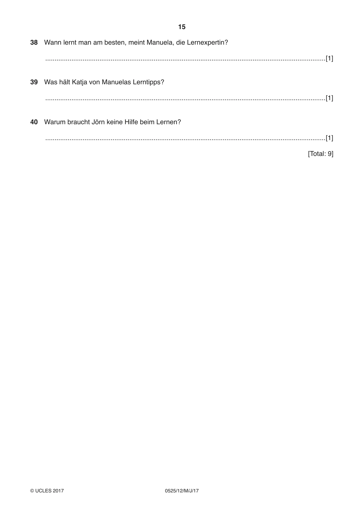 Cambridge IGCSE German - Foreign Language 0525 2017 May/June Paper 1 · Variant 2 question paper, page 15 of 16