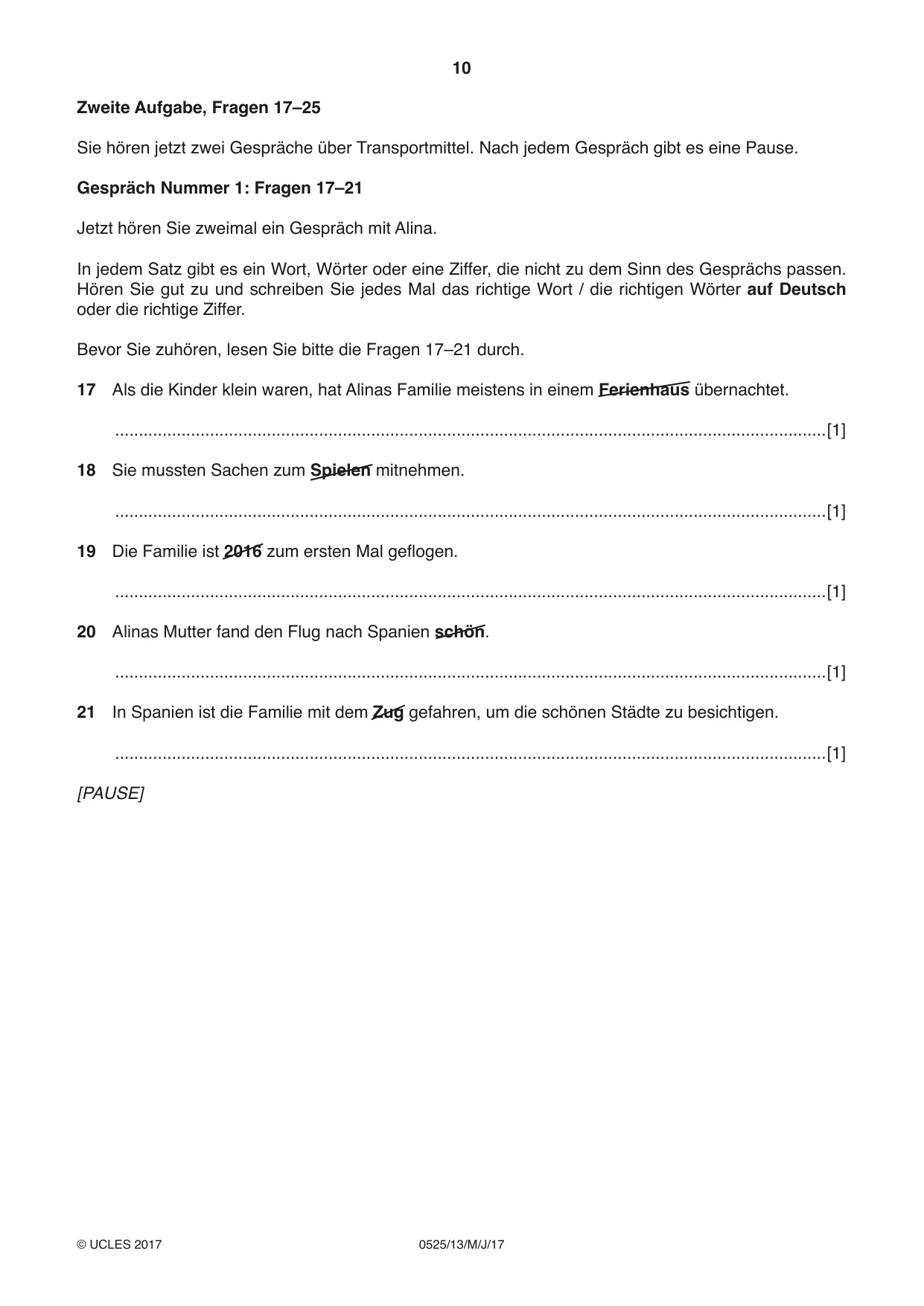 Cambridge IGCSE German - Foreign Language 0525 2017 May/June Paper 1 · Variant 3 question paper, page 10 of 16