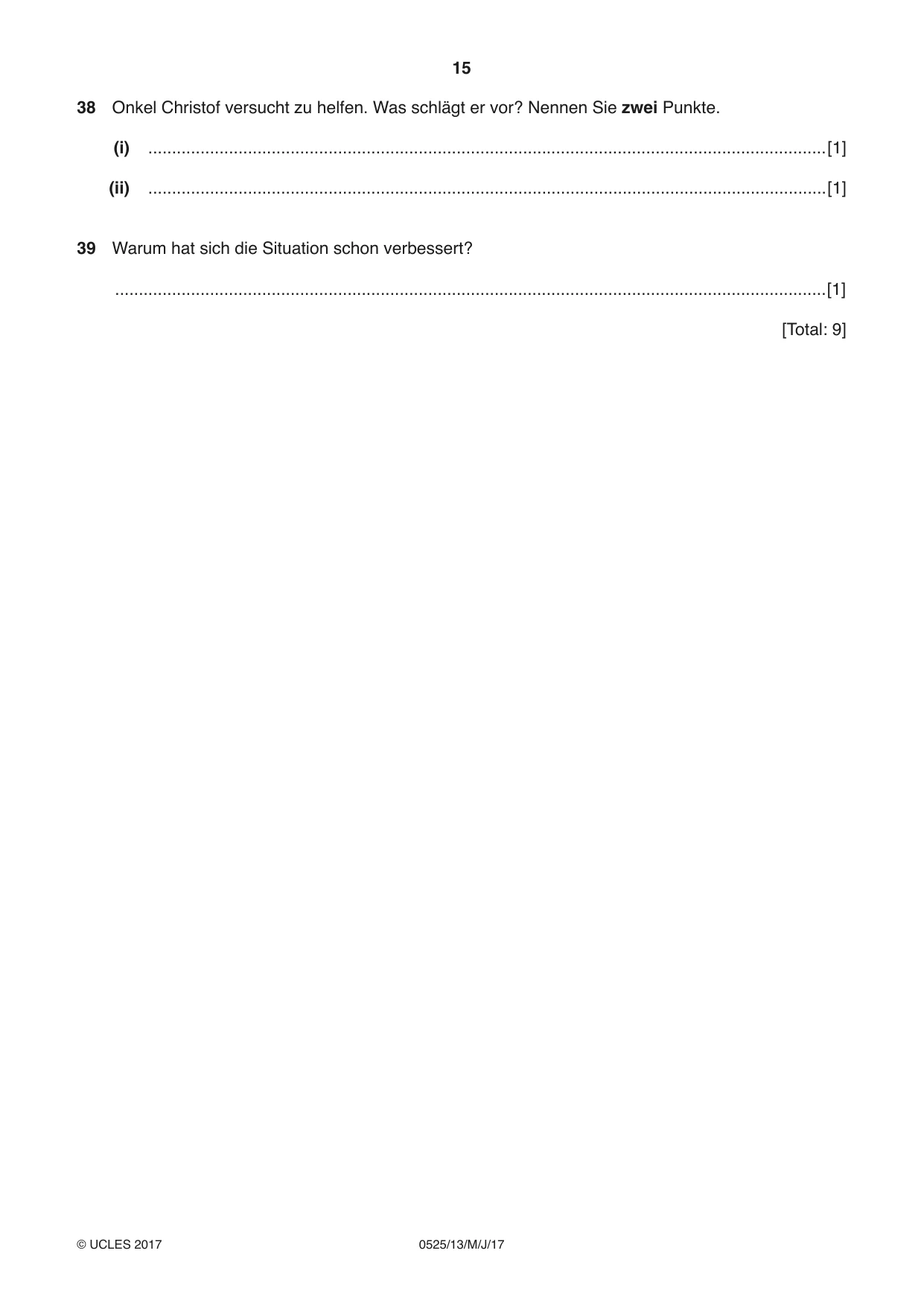 Cambridge IGCSE German - Foreign Language 0525 2017 May/June Paper 1 · Variant 3 question paper, page 15 of 16