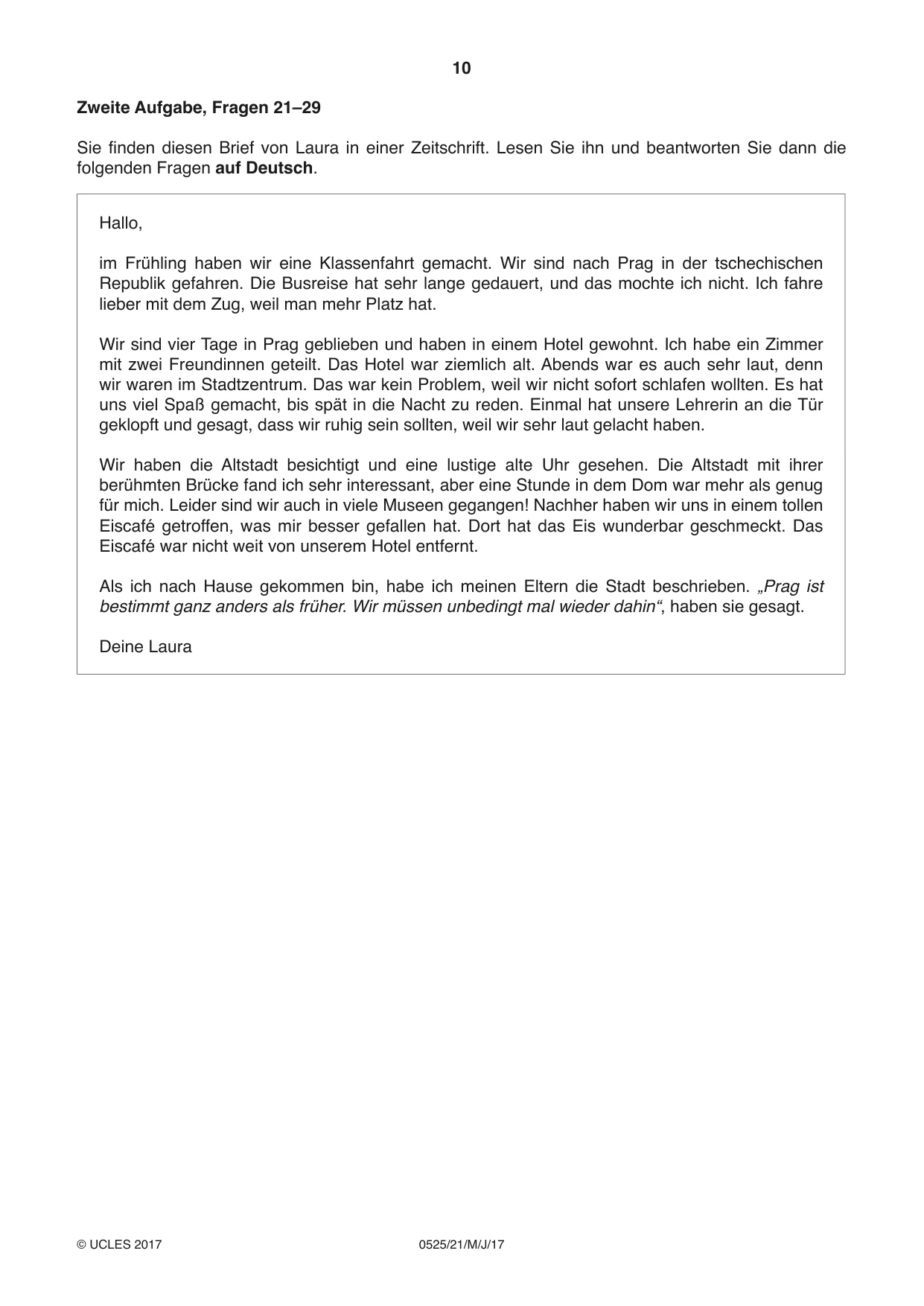Cambridge IGCSE German - Foreign Language 0525 2017 May/June Paper 2 · Variant 1 question paper, page 10 of 16