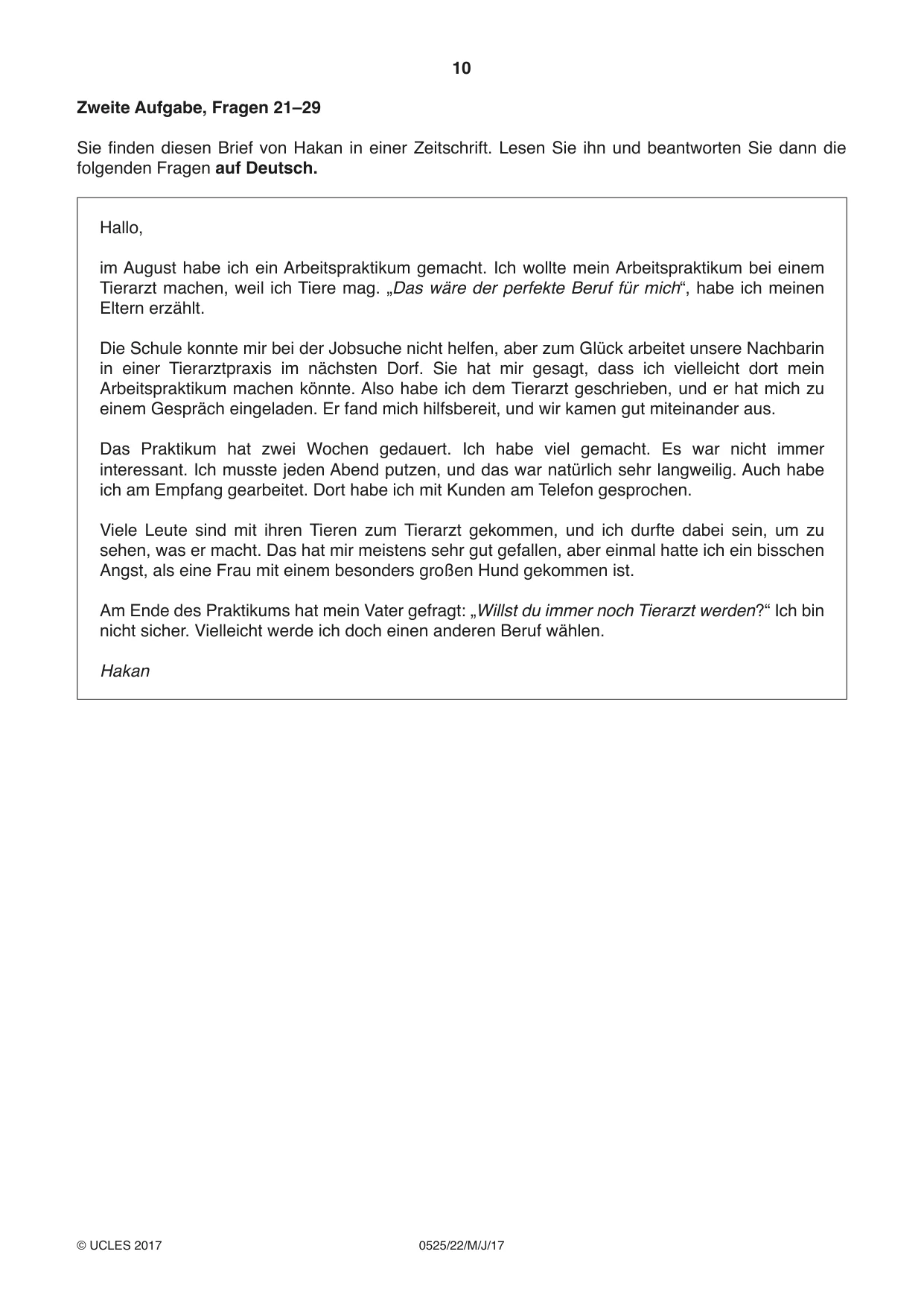 Cambridge IGCSE German - Foreign Language 0525 2017 May/June Paper 2 · Variant 2 question paper, page 10 of 16