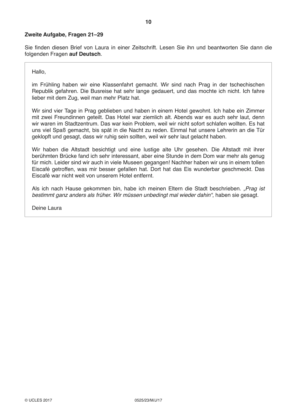 Cambridge IGCSE German - Foreign Language 0525 2017 May/June Paper 2 · Variant 3 question paper, page 10 of 16