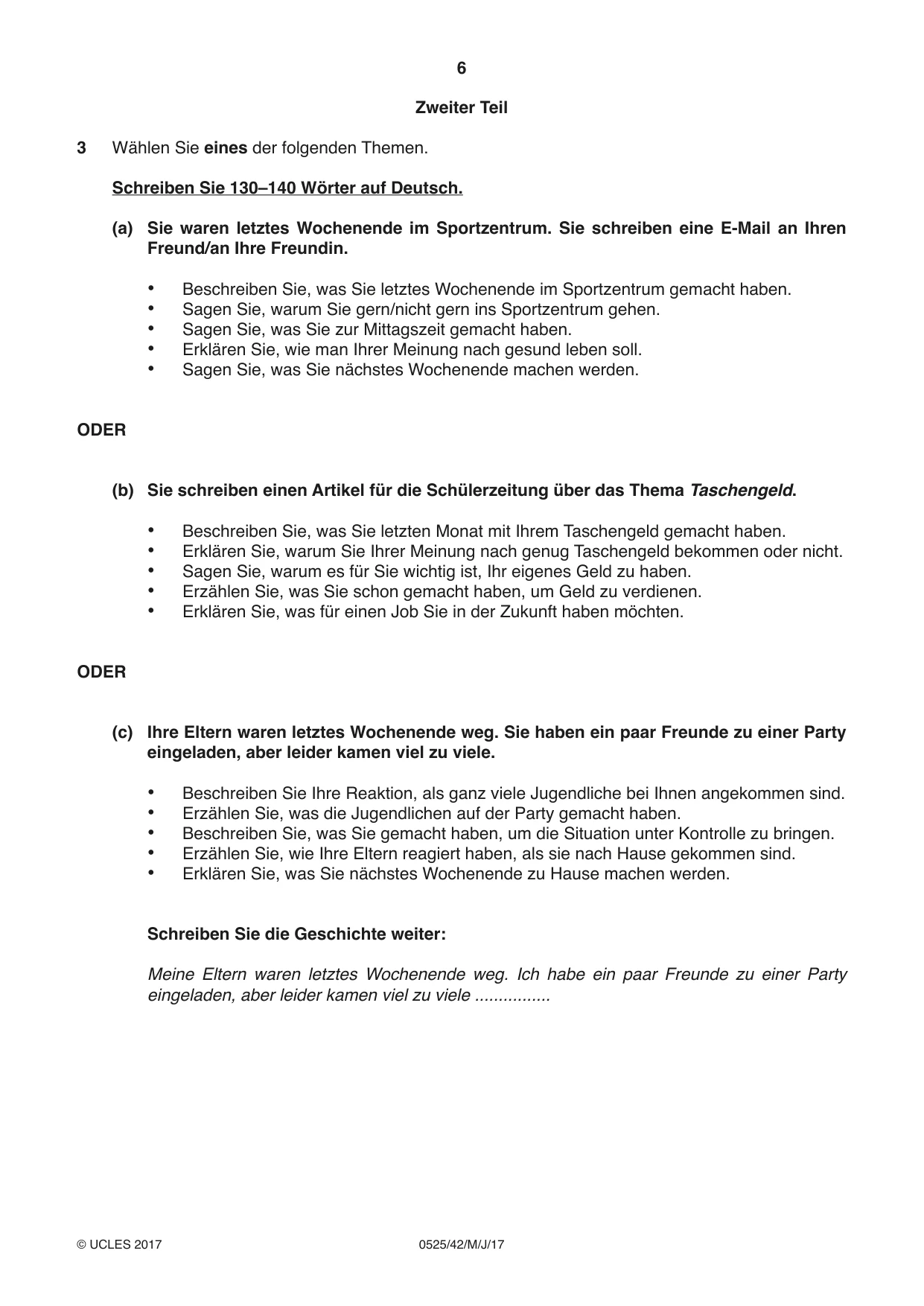 Cambridge IGCSE German - Foreign Language 0525 2017 May/June Paper 4 · Variant 2 question paper, page 6 of 8