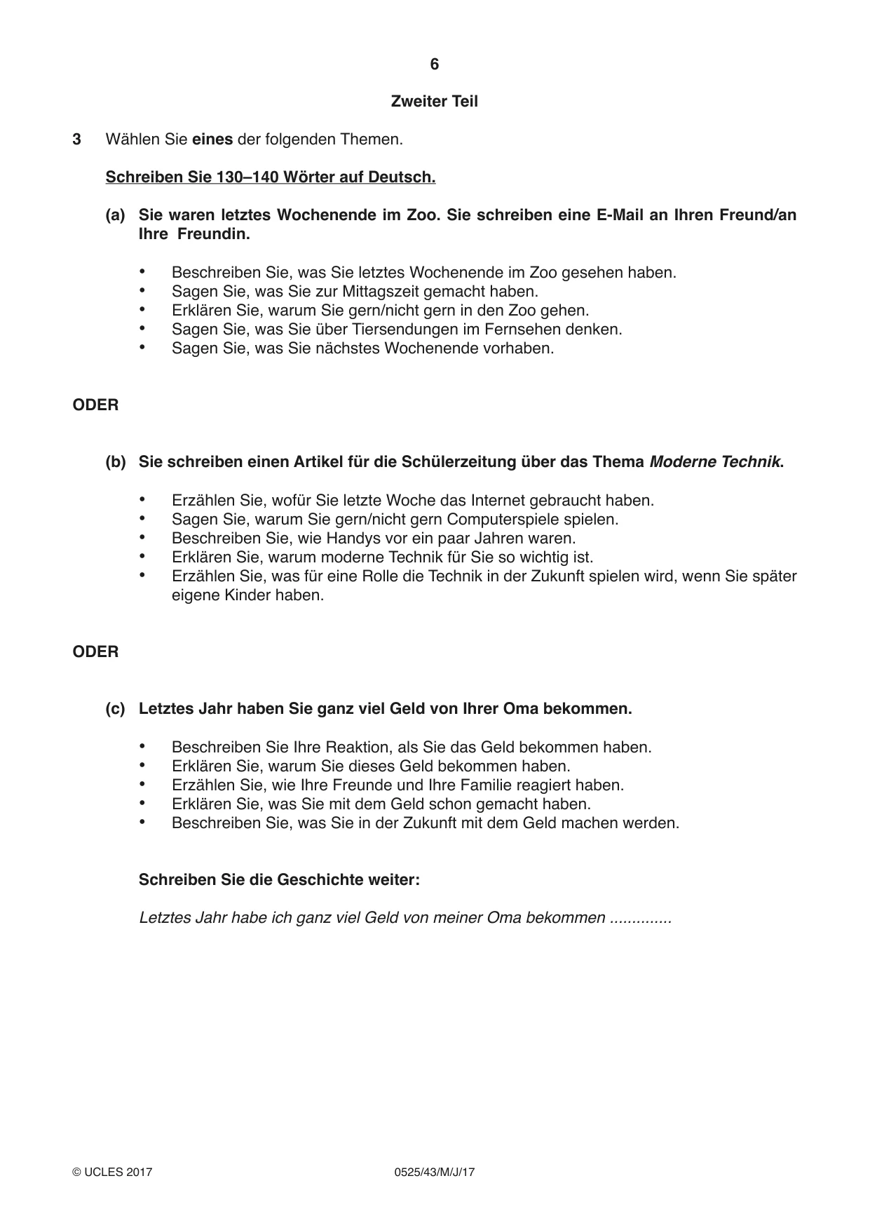 Cambridge IGCSE German - Foreign Language 0525 2017 May/June Paper 4 · Variant 3 question paper, page 6 of 8