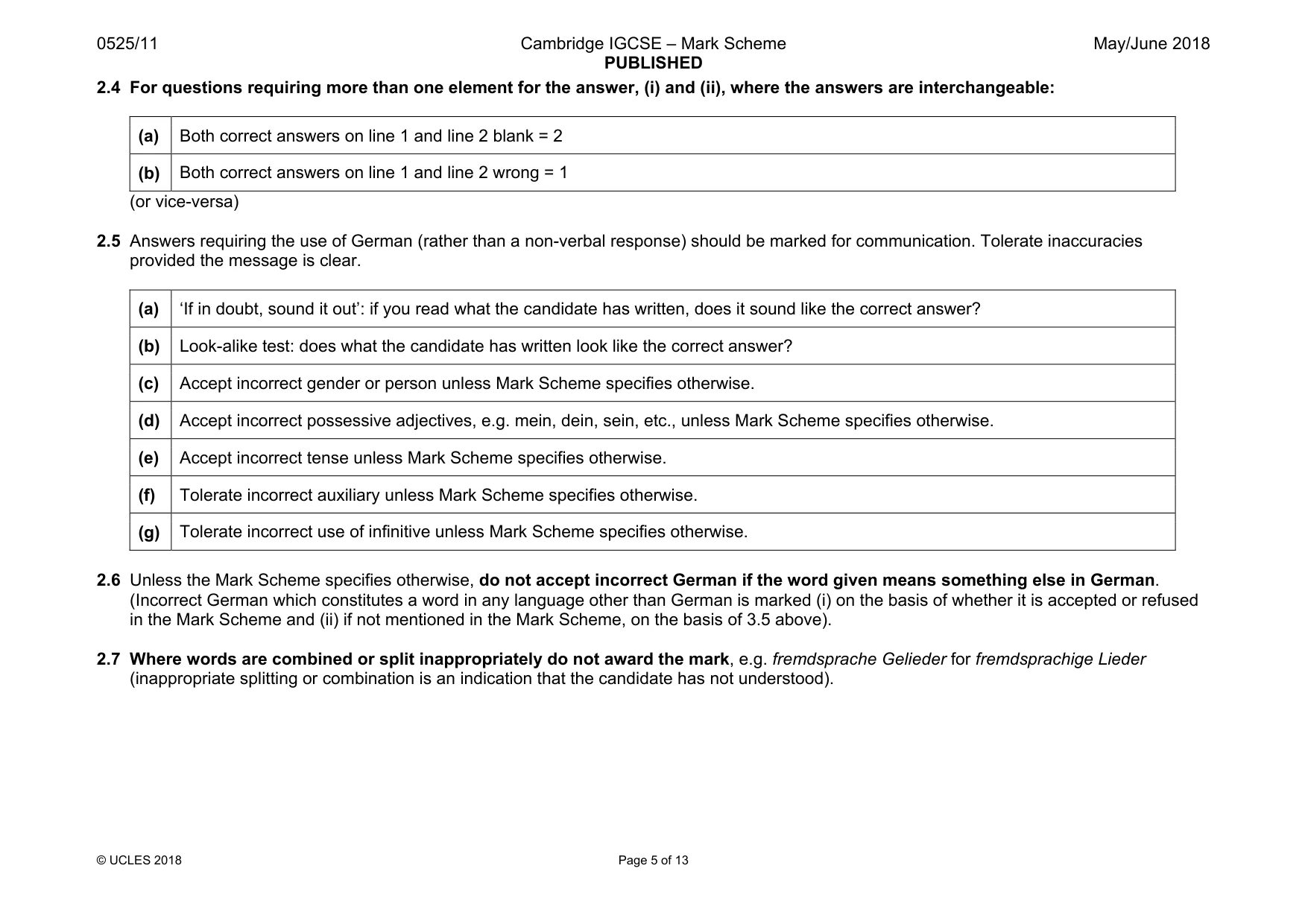 Mark scheme, page 5 of 13
