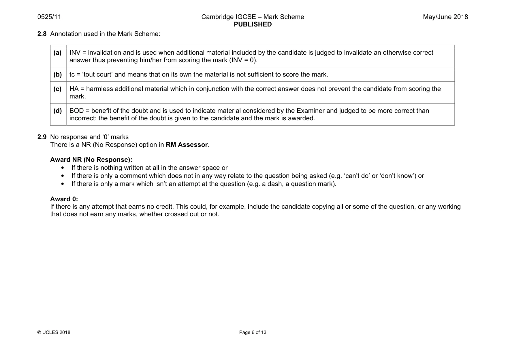 Mark scheme, page 6 of 13
