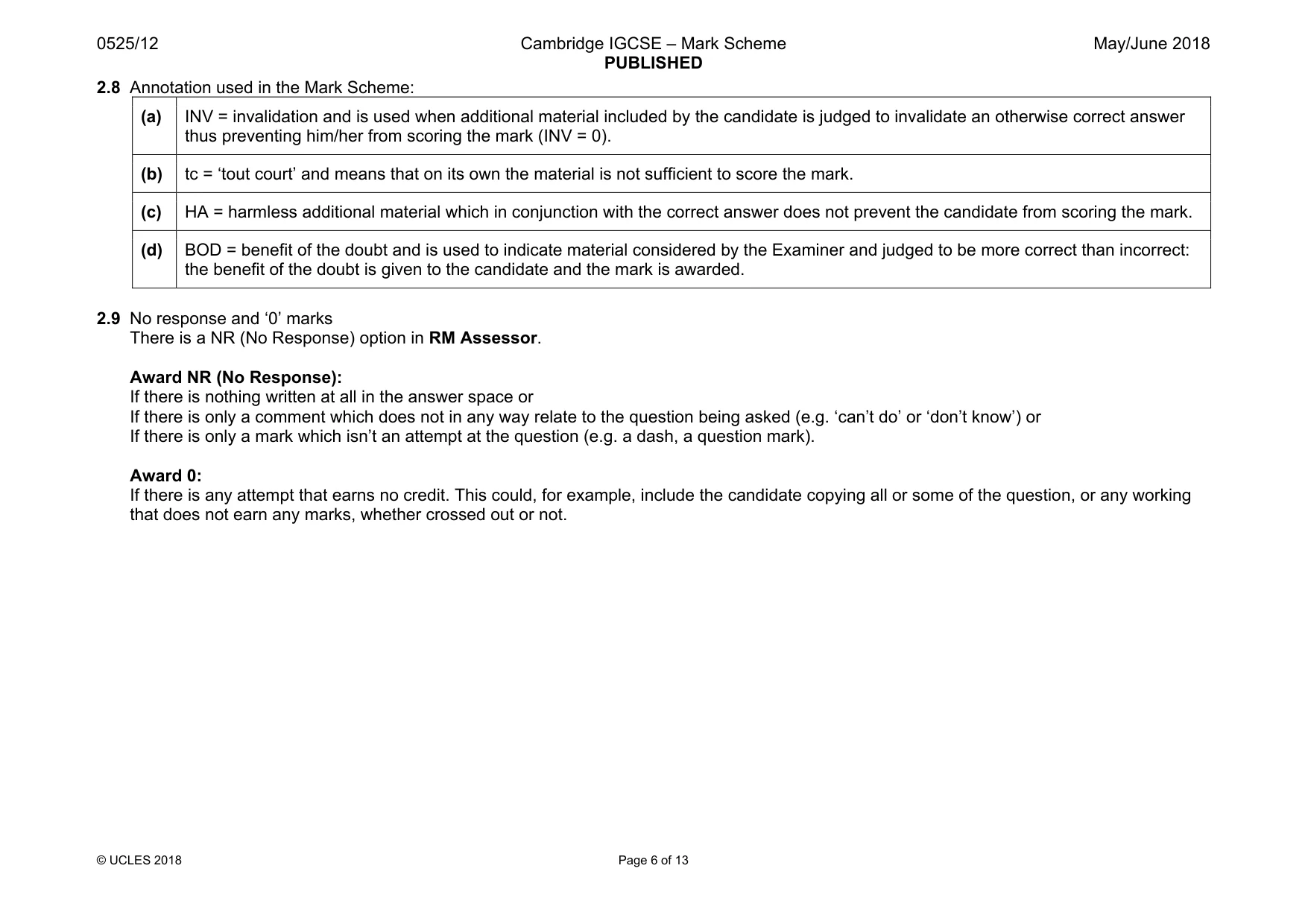 Mark scheme, page 6 of 13