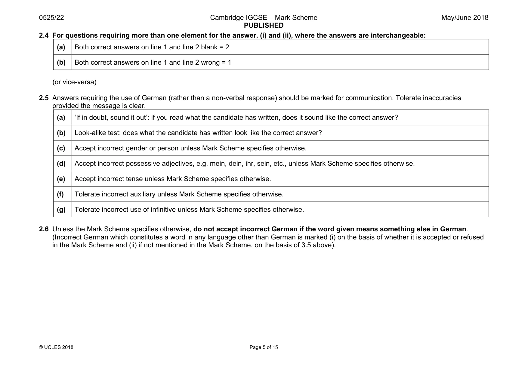 Mark scheme, page 5 of 15