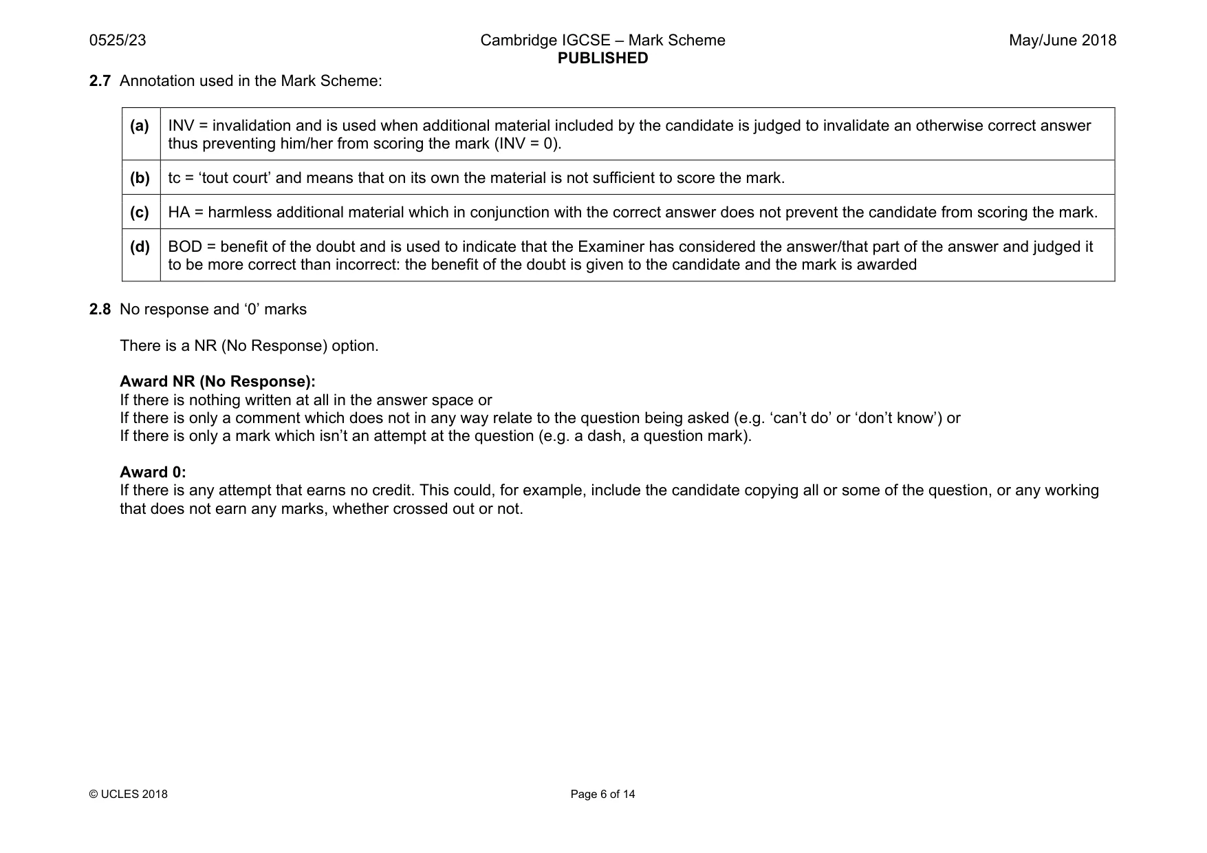 Mark scheme, page 6 of 14