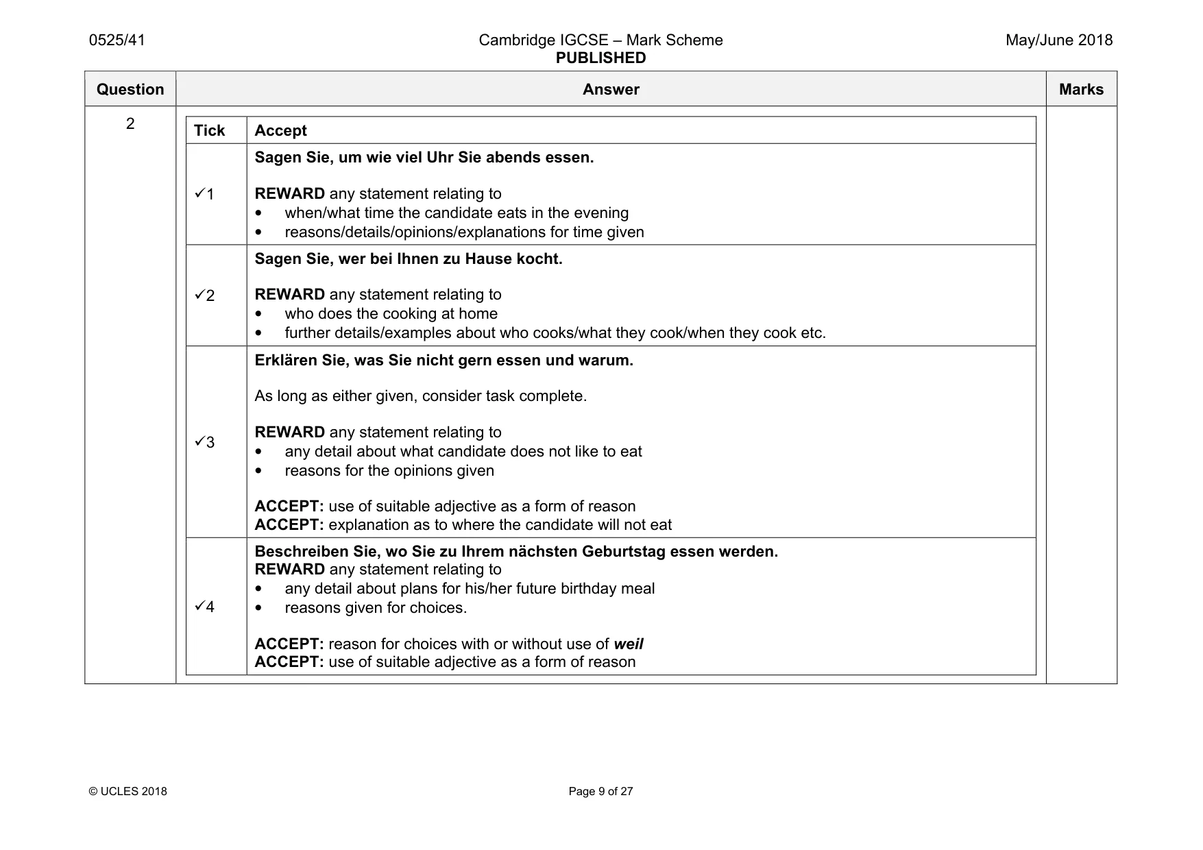 Mark scheme, page 9 of 27