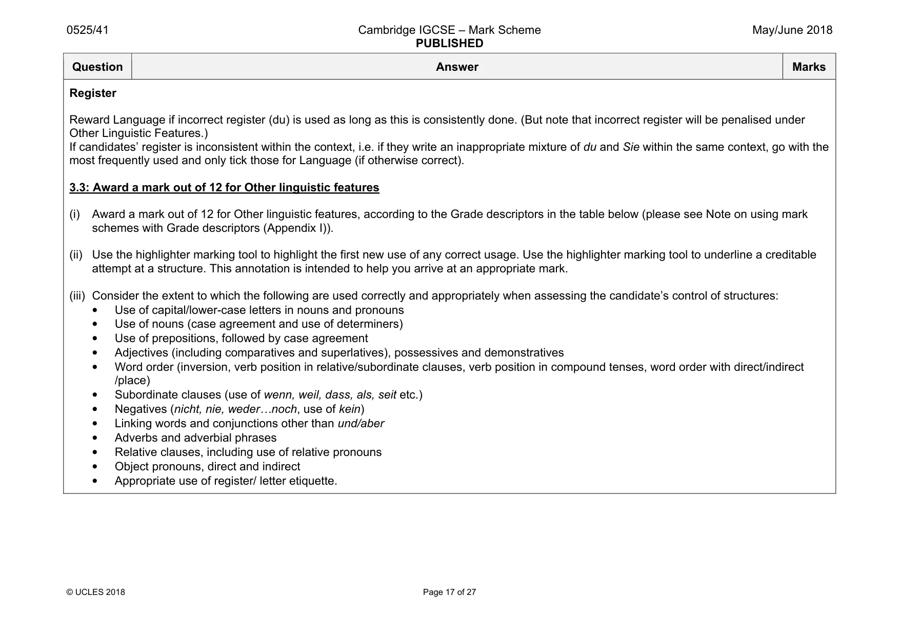 Mark scheme, page 17 of 27