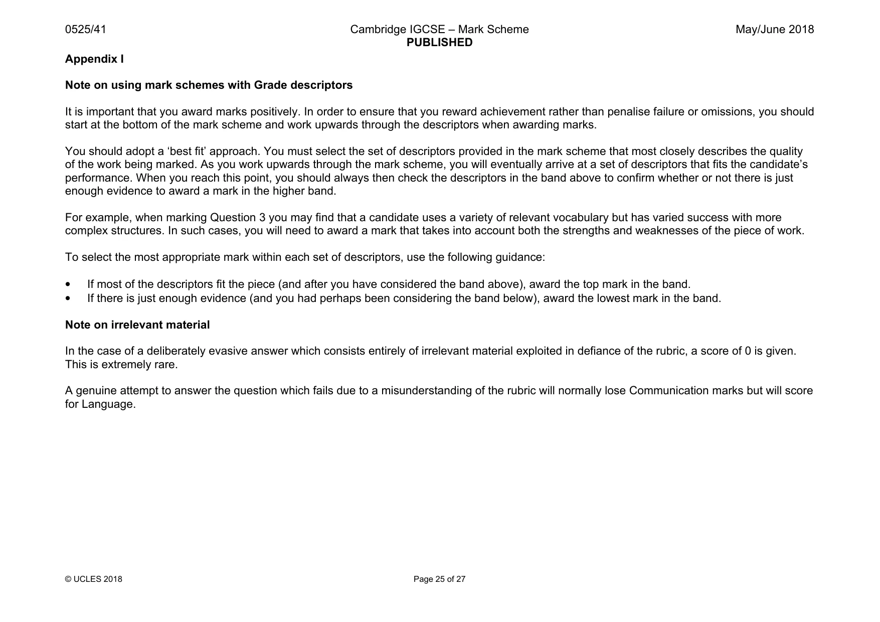 Mark scheme, page 25 of 27