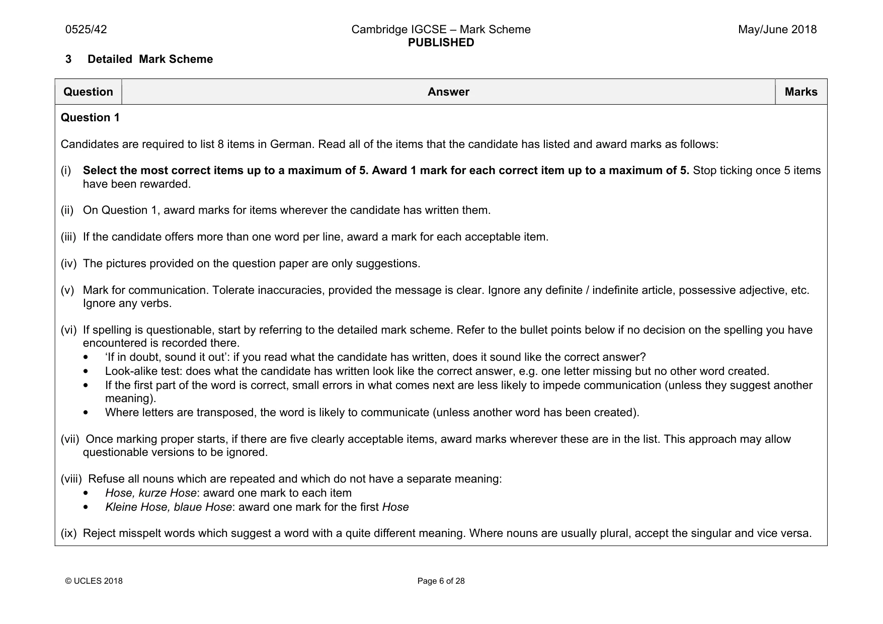 Mark scheme, page 6 of 28