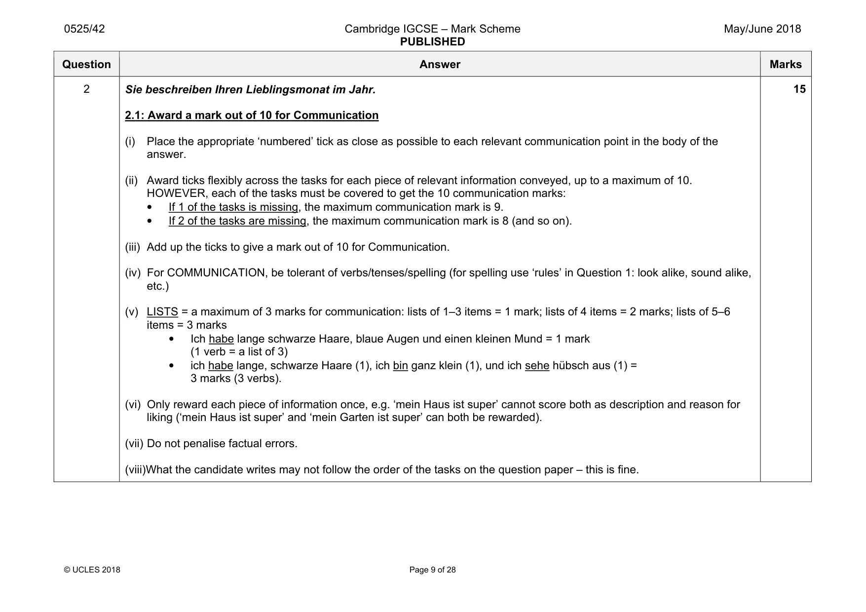 Mark scheme, page 9 of 28