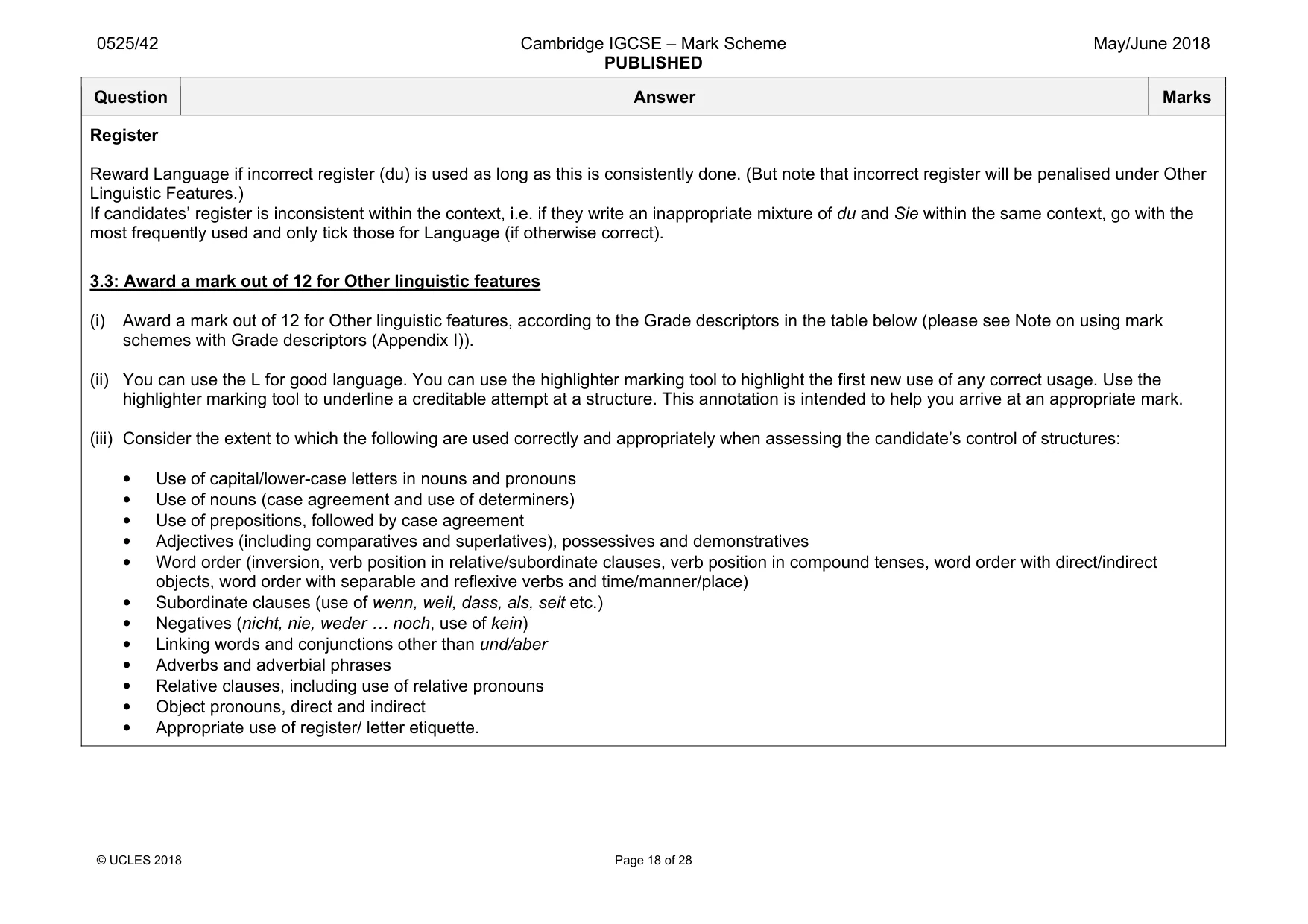 Mark scheme, page 18 of 28