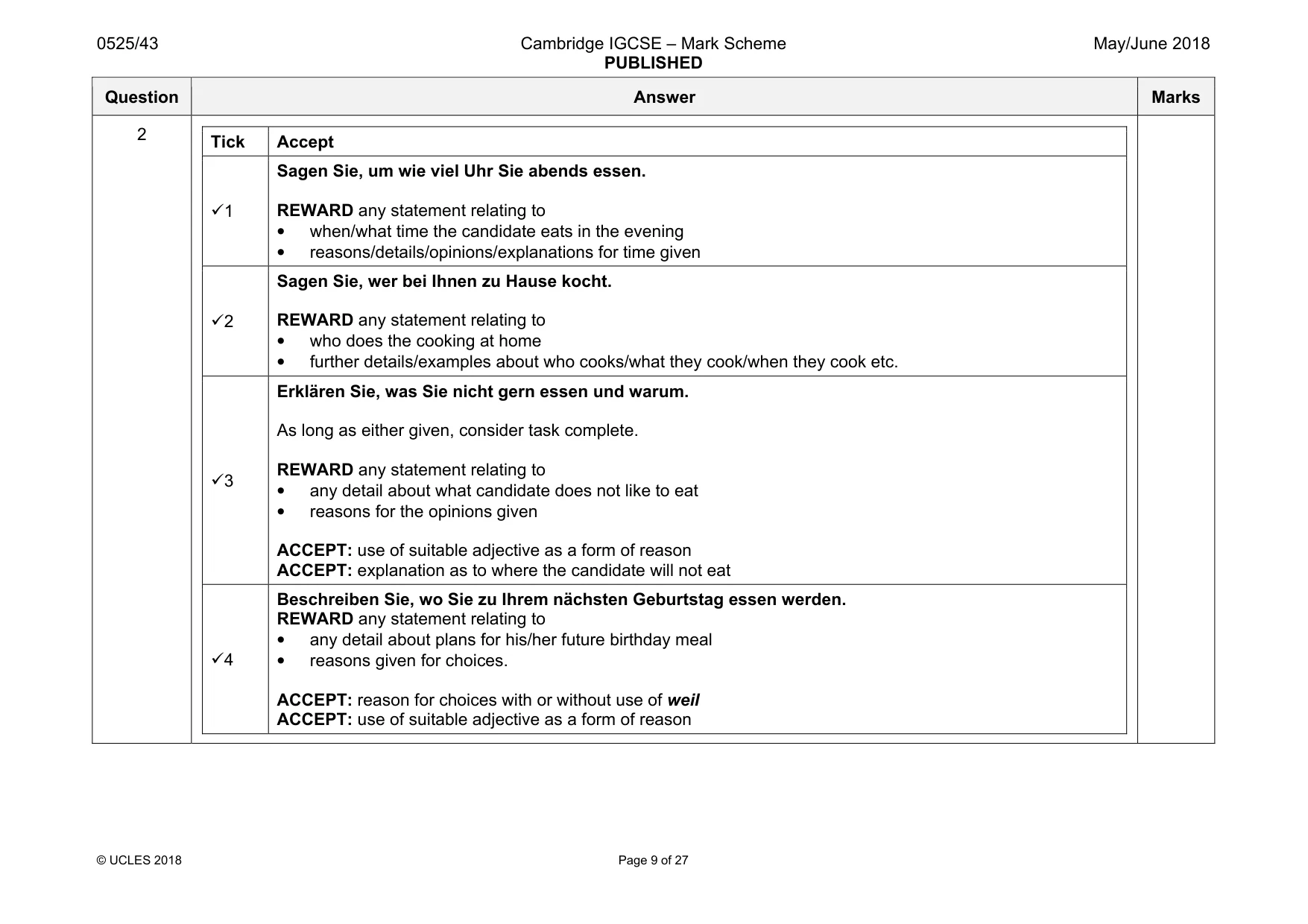Mark scheme, page 9 of 27