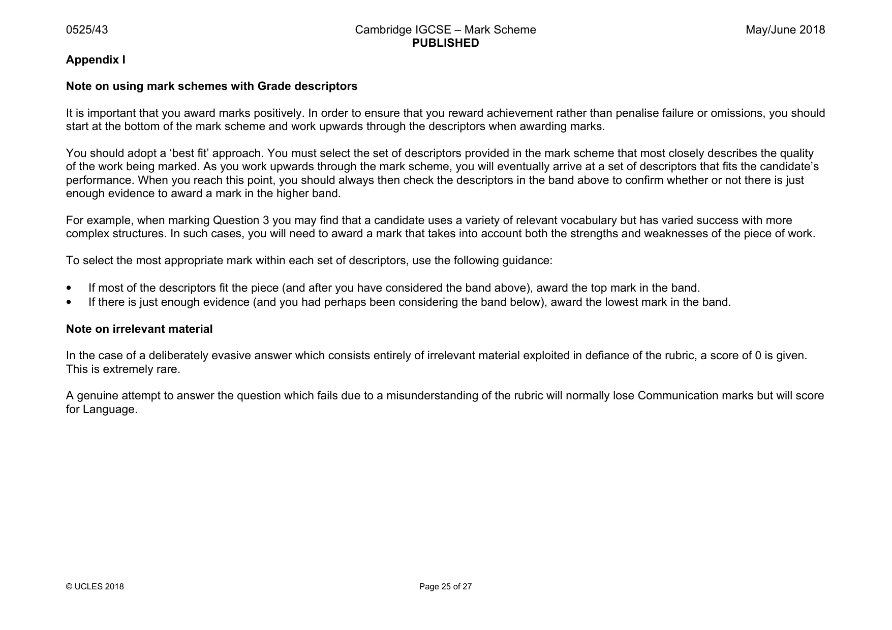 Mark scheme, page 25 of 27