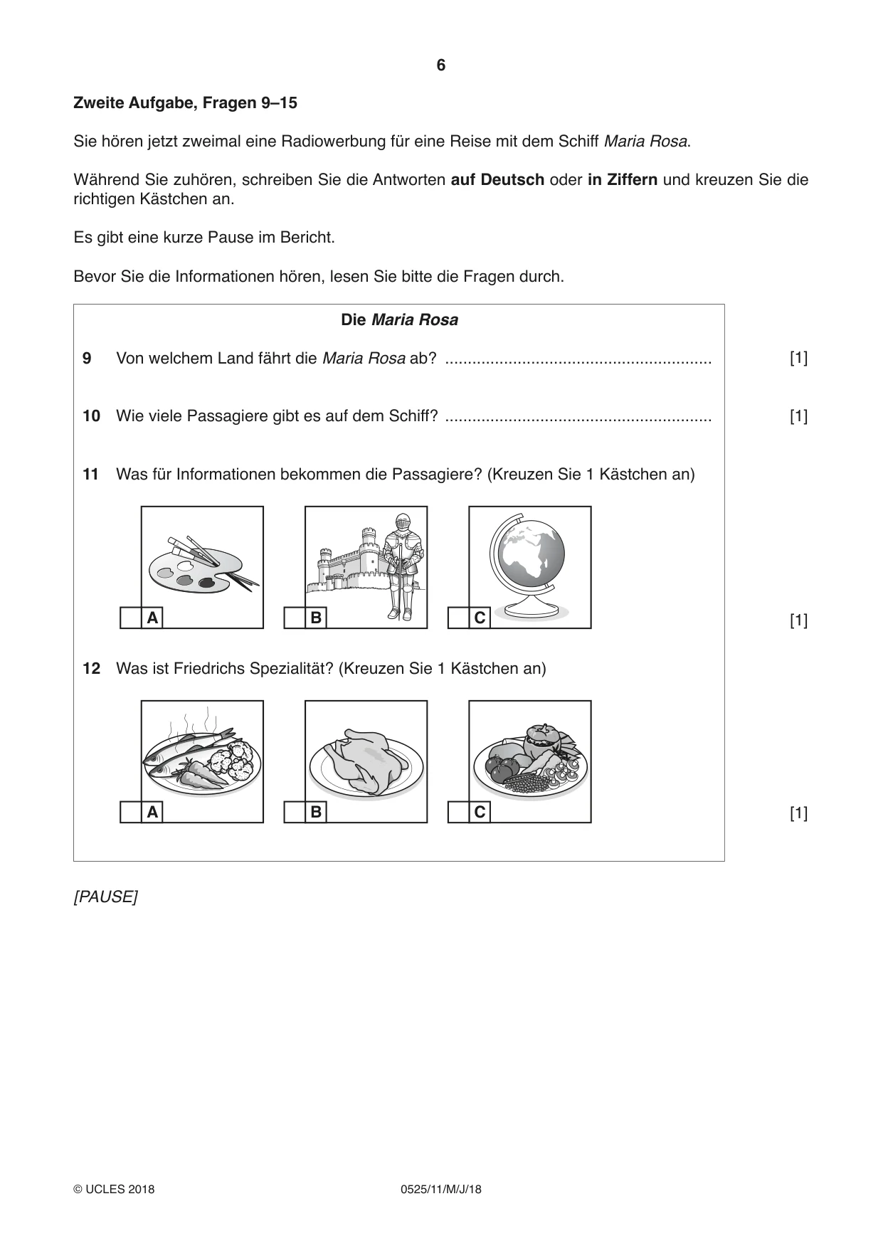 Cambridge IGCSE German - Foreign Language 0525 2018 May/June Paper 1 · Variant 1 question paper, page 6 of 16