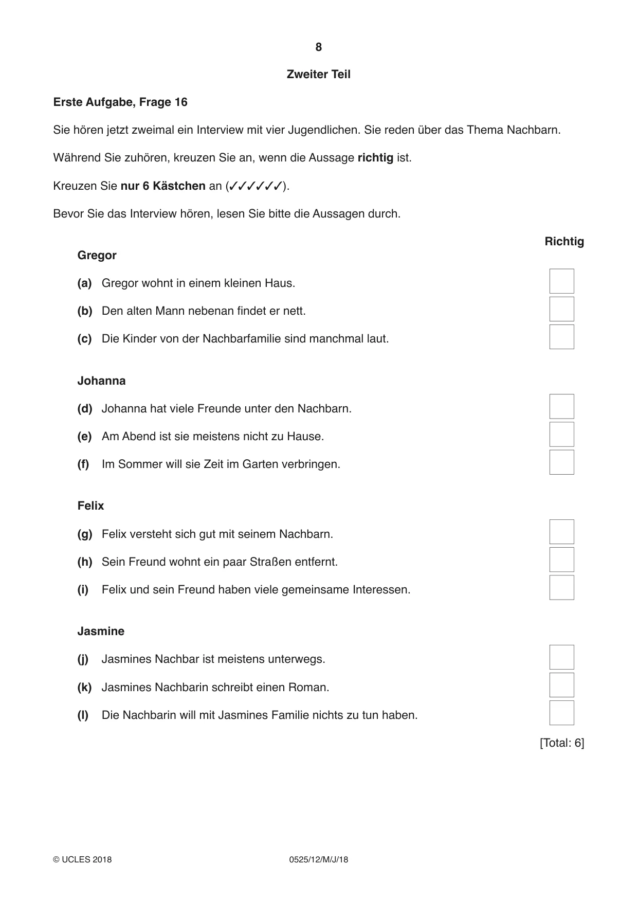 Cambridge IGCSE German - Foreign Language 0525 2018 May/June Paper 1 · Variant 2 question paper, page 8 of 16