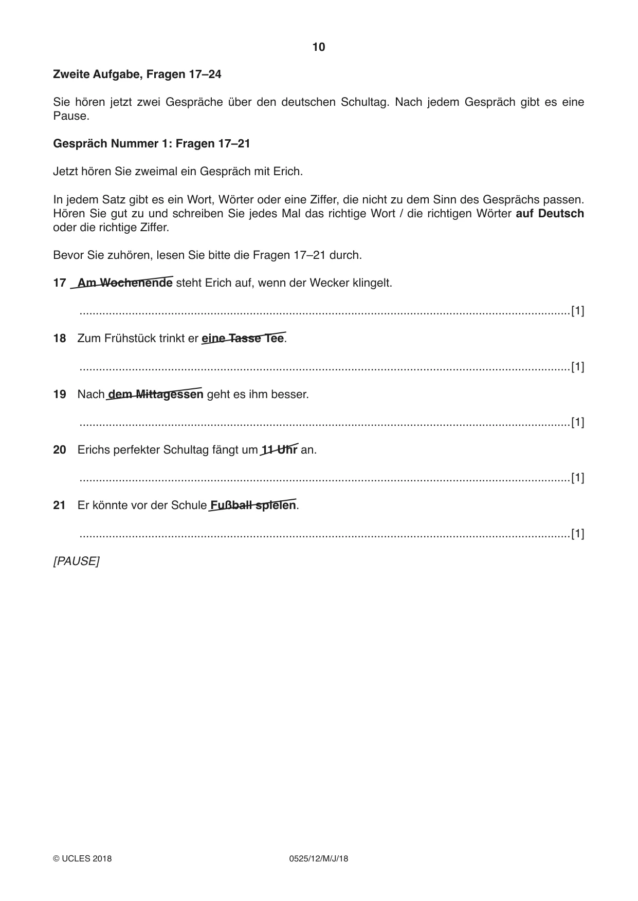 Cambridge IGCSE German - Foreign Language 0525 2018 May/June Paper 1 · Variant 2 question paper, page 10 of 16