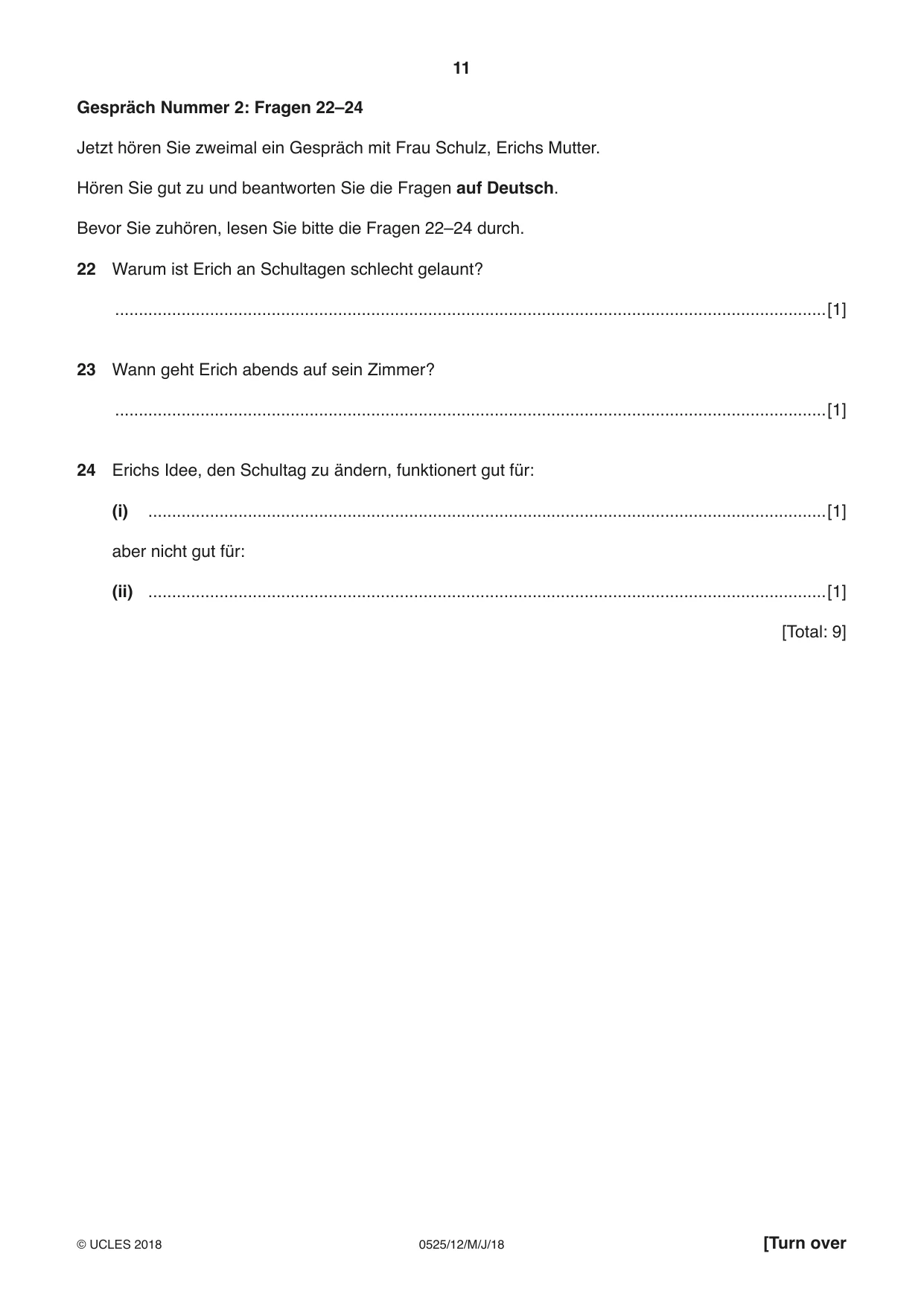 Cambridge IGCSE German - Foreign Language 0525 2018 May/June Paper 1 · Variant 2 question paper, page 11 of 16