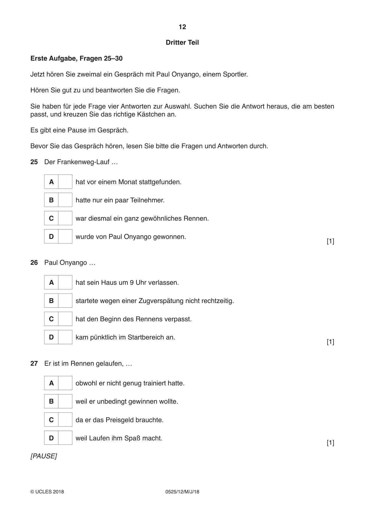 Cambridge IGCSE German - Foreign Language 0525 2018 May/June Paper 1 · Variant 2 question paper, page 12 of 16