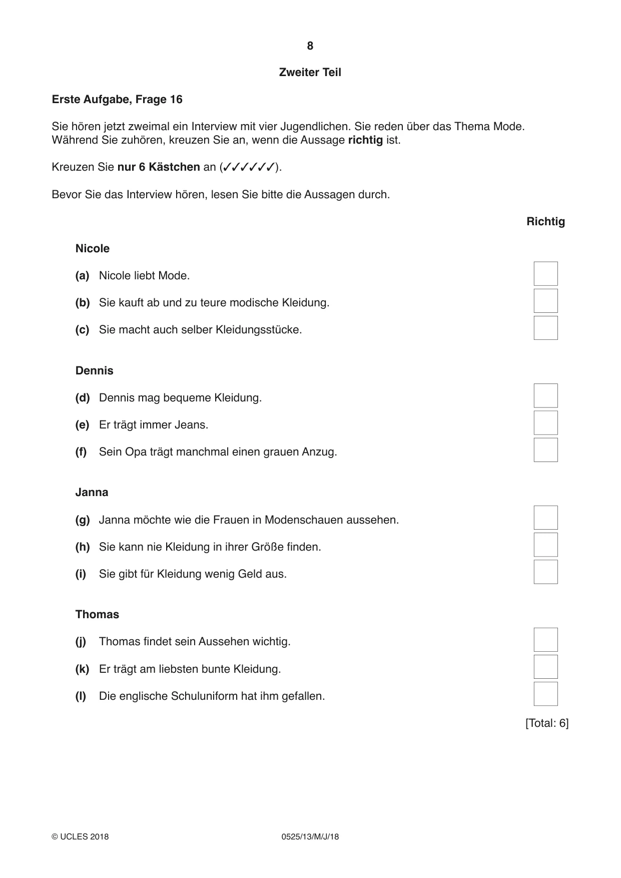 Cambridge IGCSE German - Foreign Language 0525 2018 May/June Paper 1 · Variant 3 question paper, page 8 of 16