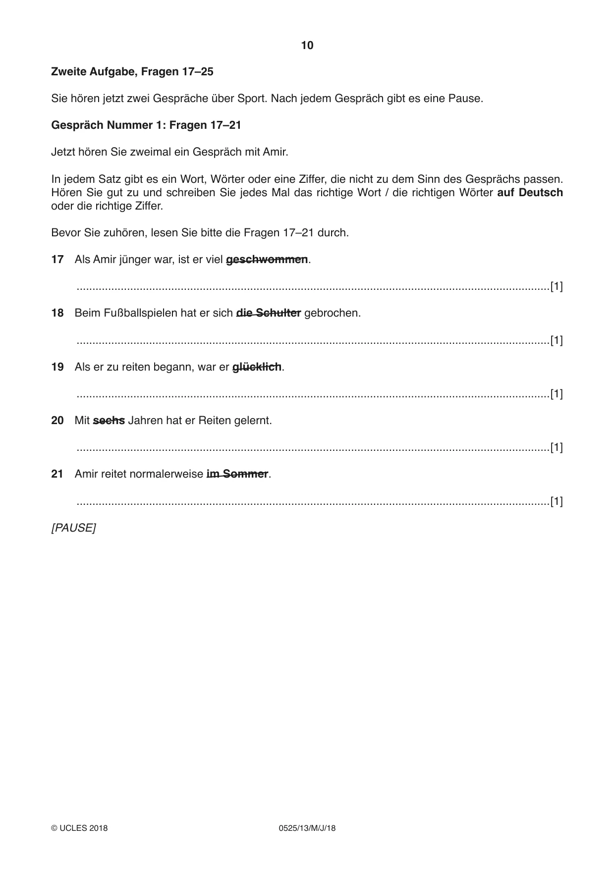 Cambridge IGCSE German - Foreign Language 0525 2018 May/June Paper 1 · Variant 3 question paper, page 10 of 16