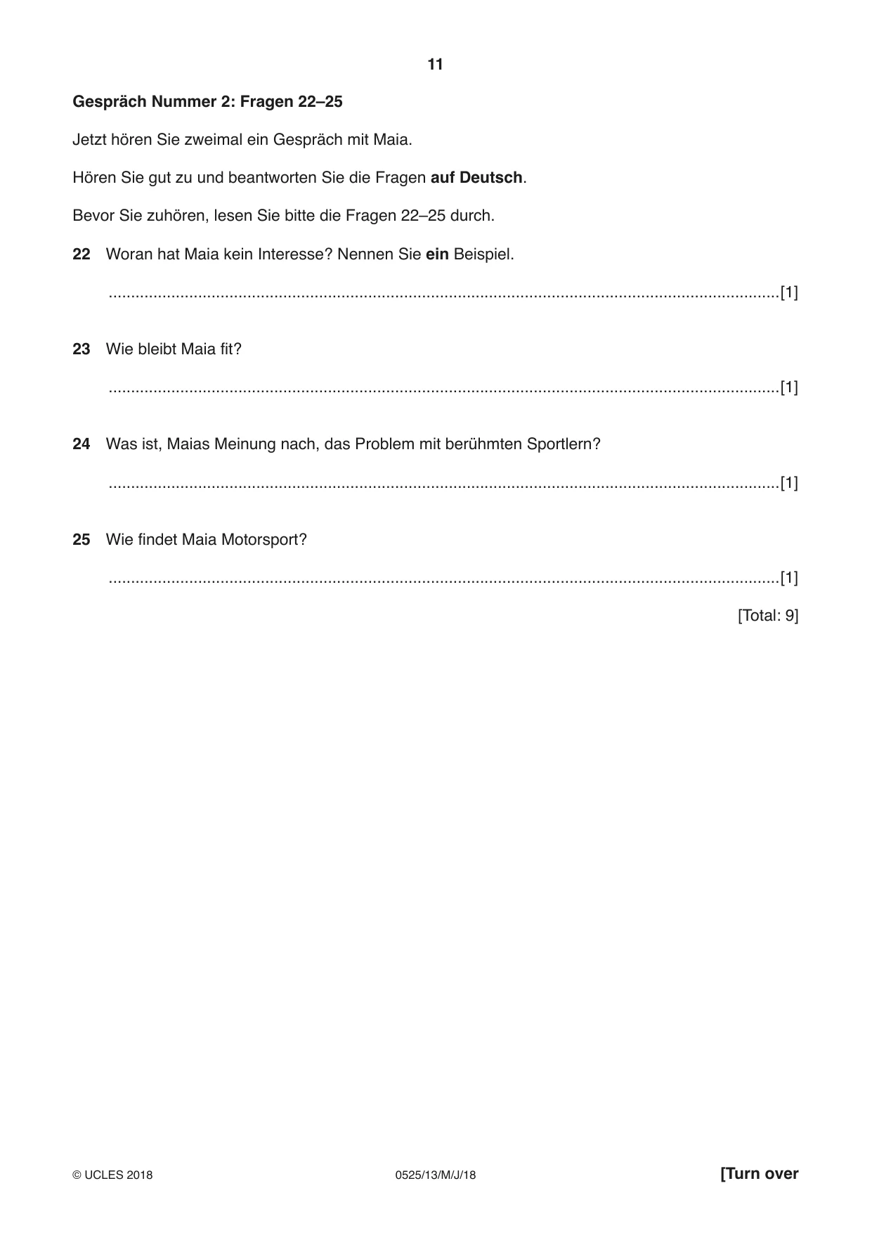 Cambridge IGCSE German - Foreign Language 0525 2018 May/June Paper 1 · Variant 3 question paper, page 11 of 16