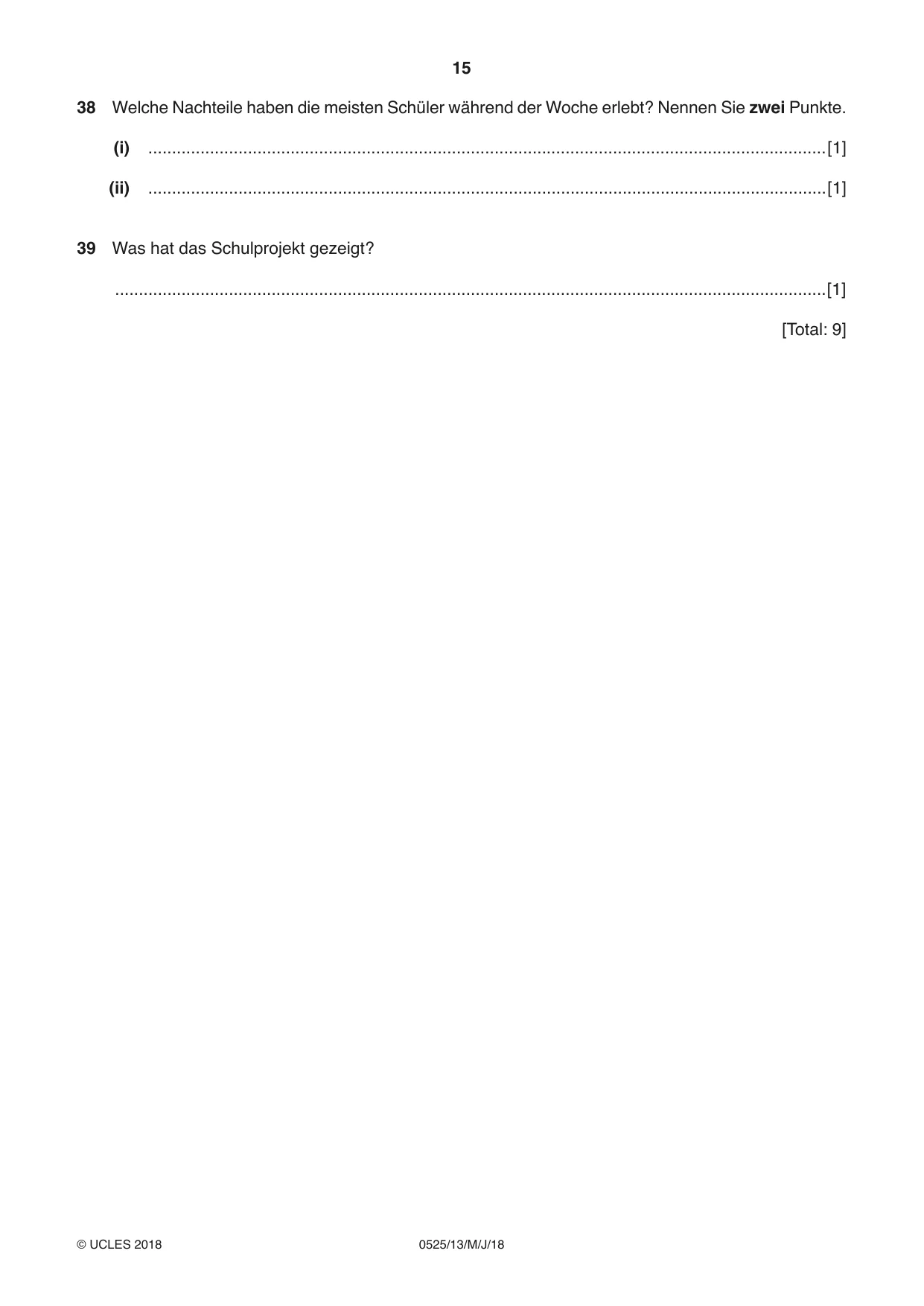 Cambridge IGCSE German - Foreign Language 0525 2018 May/June Paper 1 · Variant 3 question paper, page 15 of 16