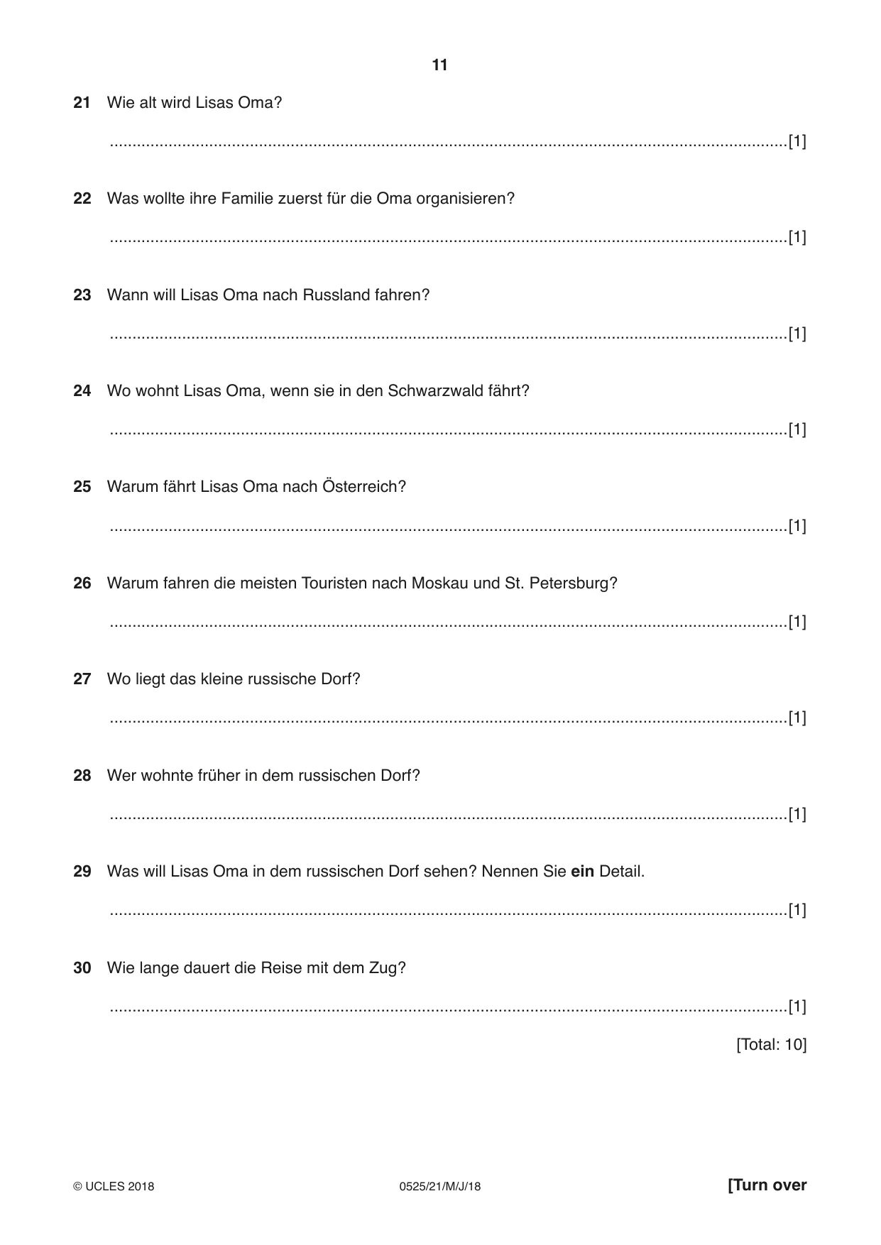 Cambridge IGCSE German - Foreign Language 0525 2018 May/June Paper 2 · Variant 1 question paper, page 11 of 16
