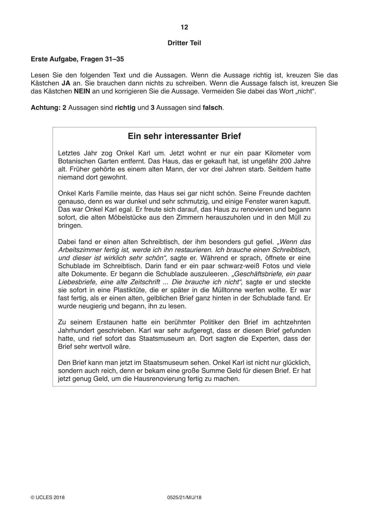 Cambridge IGCSE German - Foreign Language 0525 2018 May/June Paper 2 · Variant 1 question paper, page 12 of 16