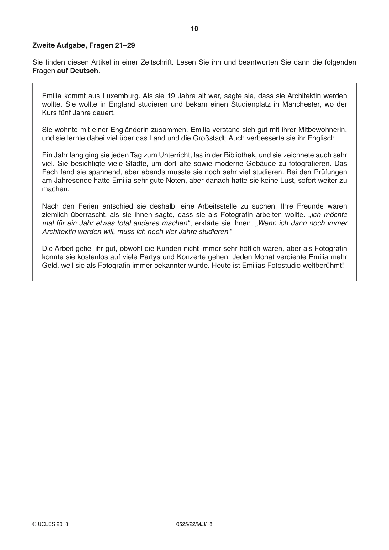 Cambridge IGCSE German - Foreign Language 0525 2018 May/June Paper 2 · Variant 2 question paper, page 10 of 16